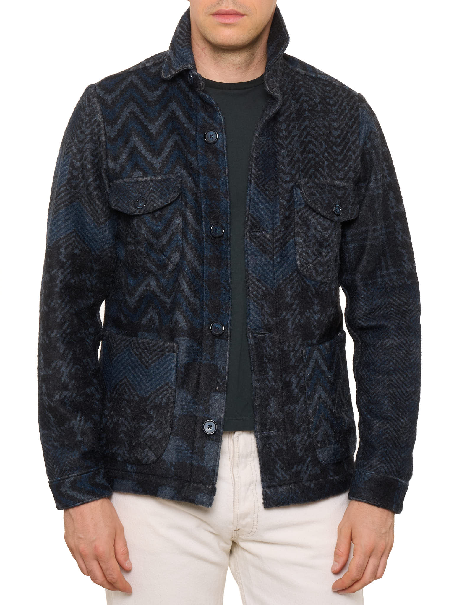 PIETRA SALATA Blue Navajo Geometric Safari Jacket Overshirt NEW M