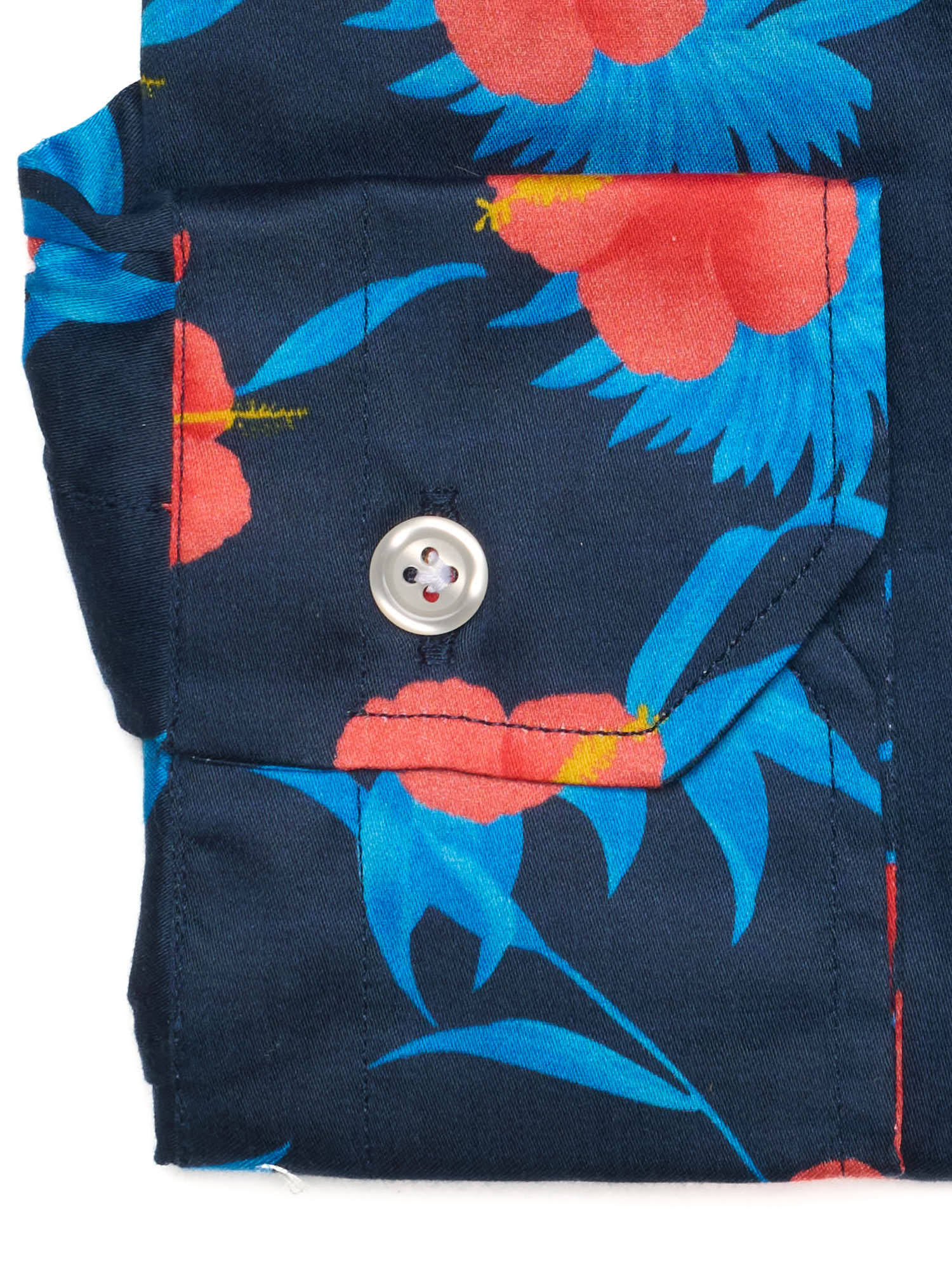 PIETRA SALATA Navy Blue Floral Pattern Cotton Mandarin Collar Shirt