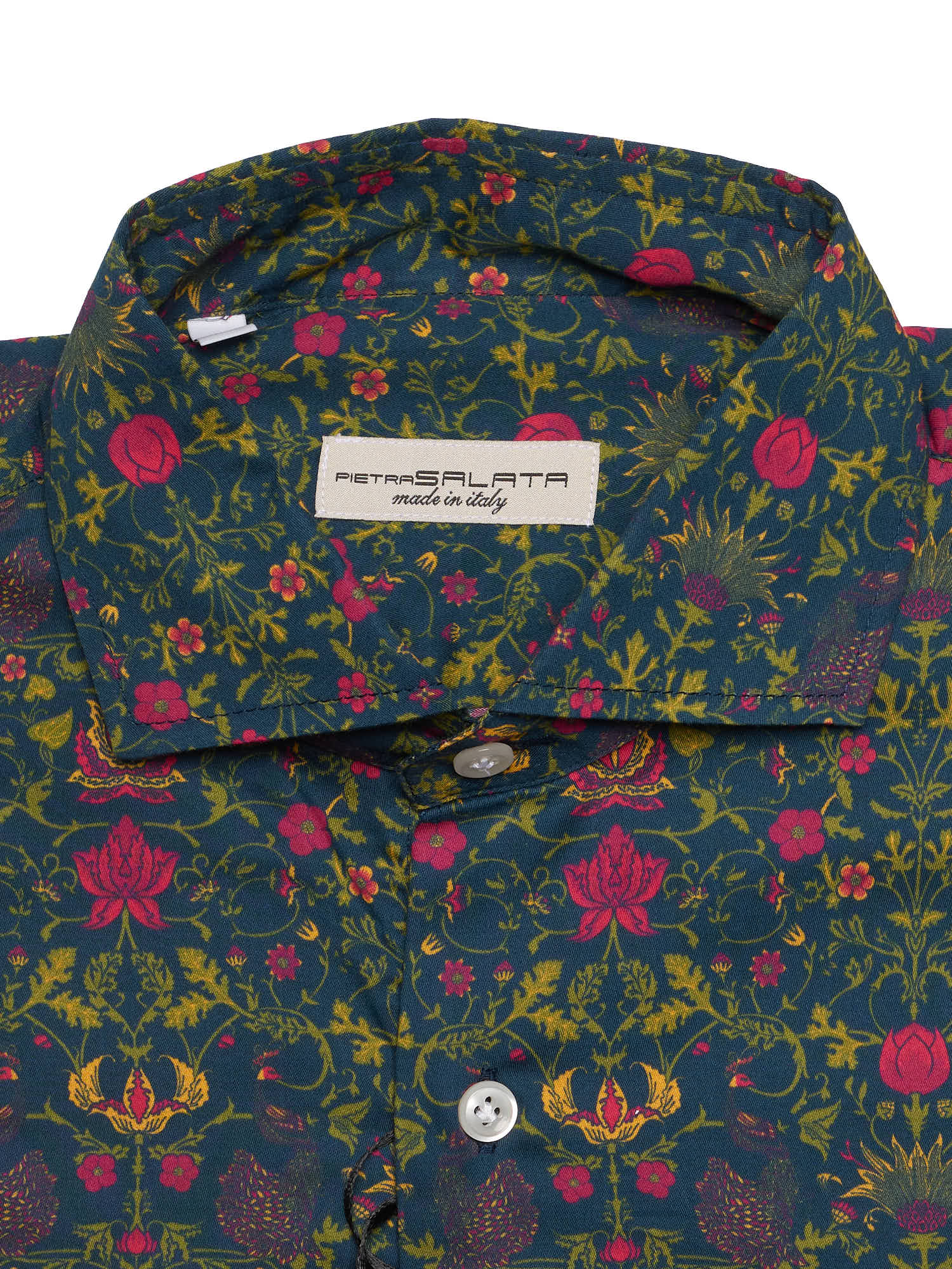 PIETRA SALATA Navy Blue Floral Pattern Cotton Shirt