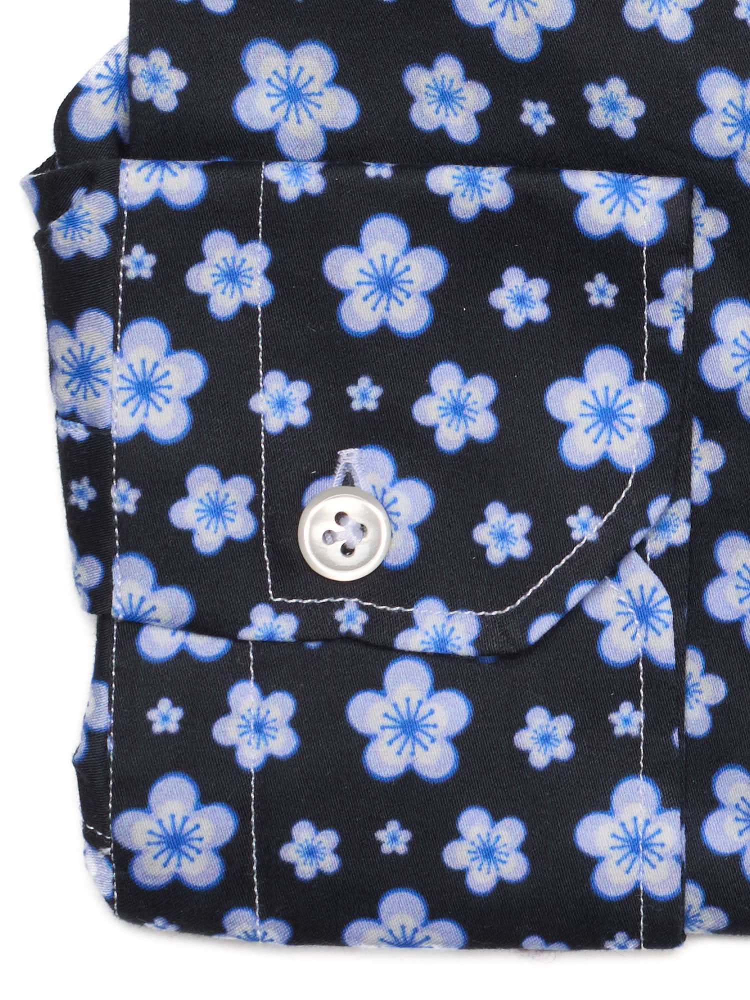 PIETRA SALATA Navy Blue Floral Pattern Cotton Spread Collar Shirt