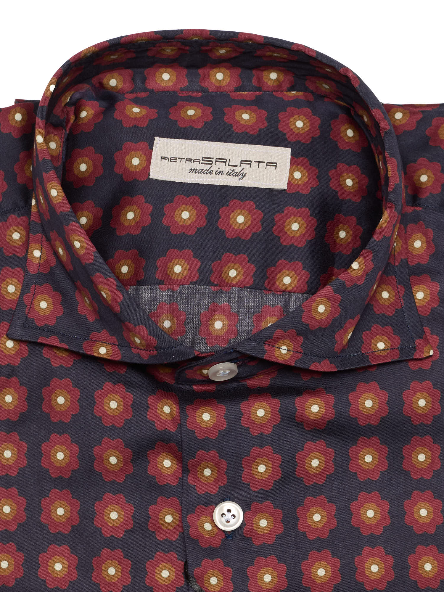 PIETRA SALATA Navy Blue Medallion Cotton Spread Collar Shirt