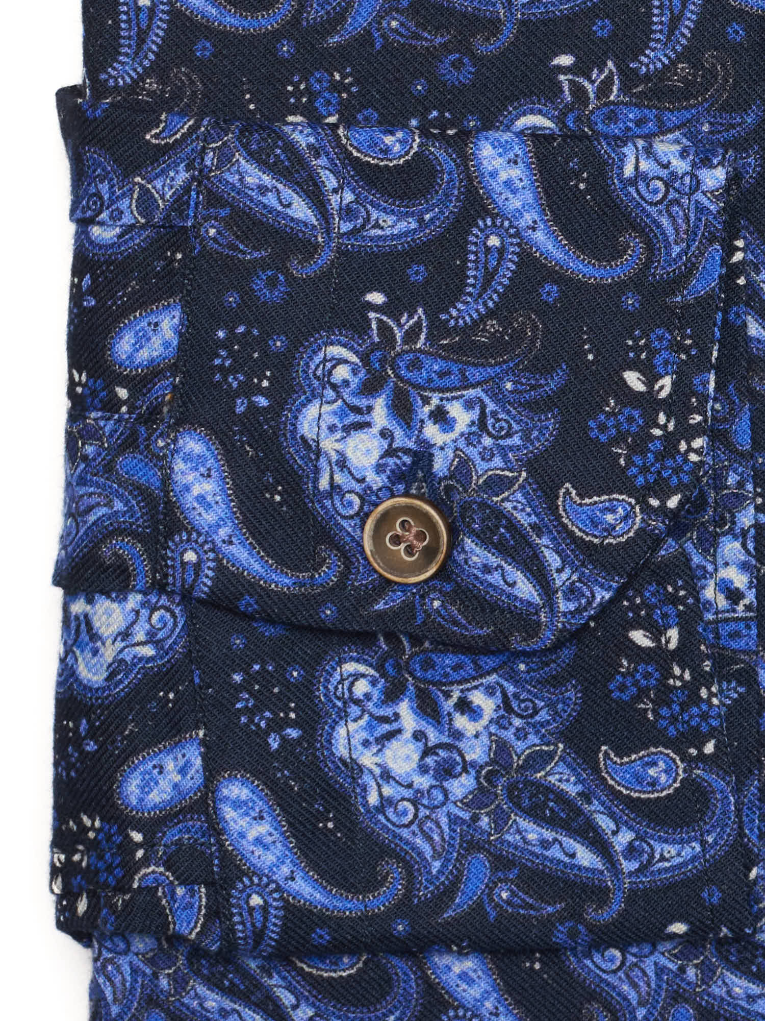 PIETRA SALATA Blue Paisley Cotton Spread Collar Shirt