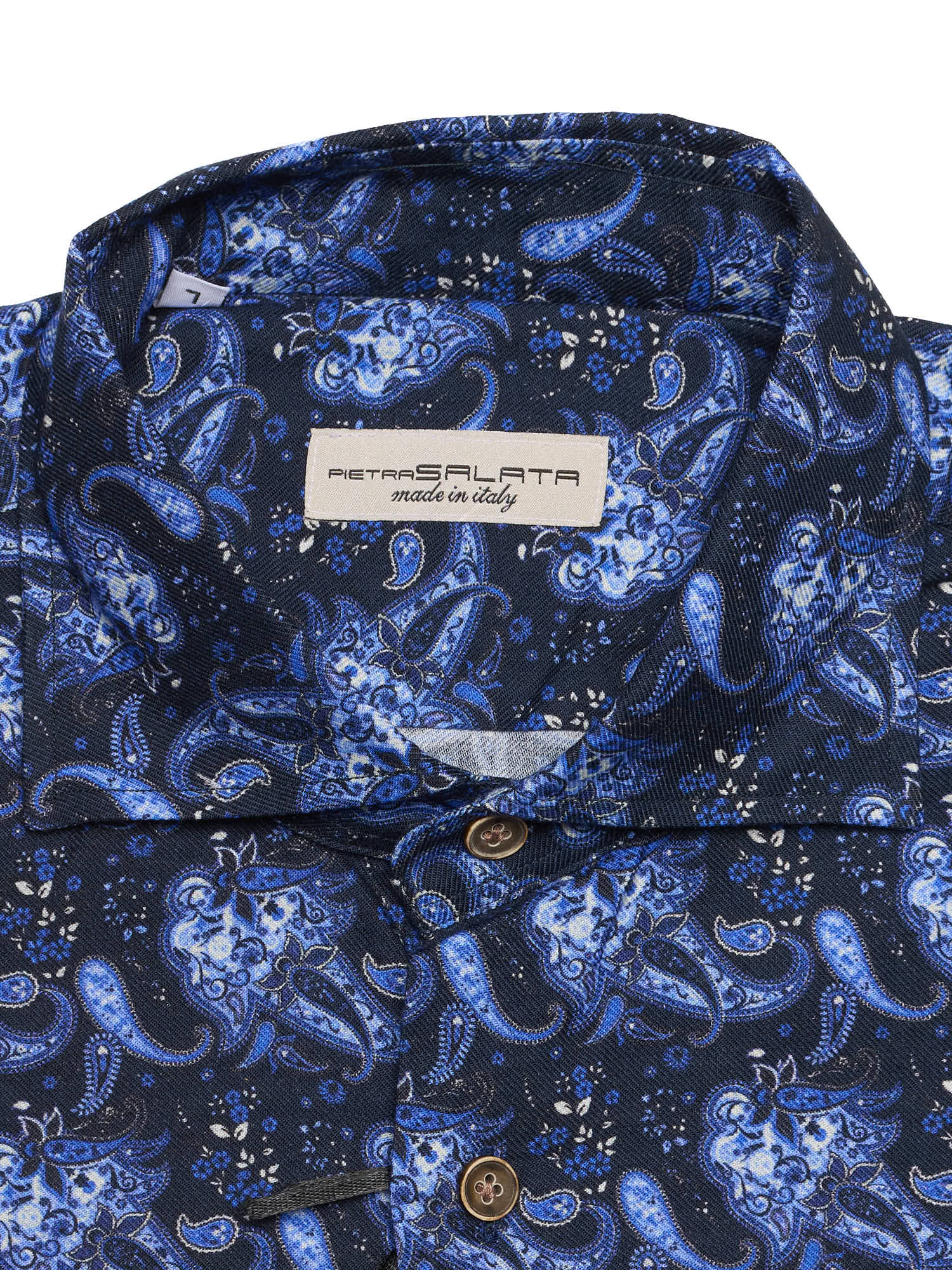 PIETRA SALATA Blue Paisley Cotton Spread Collar Shirt