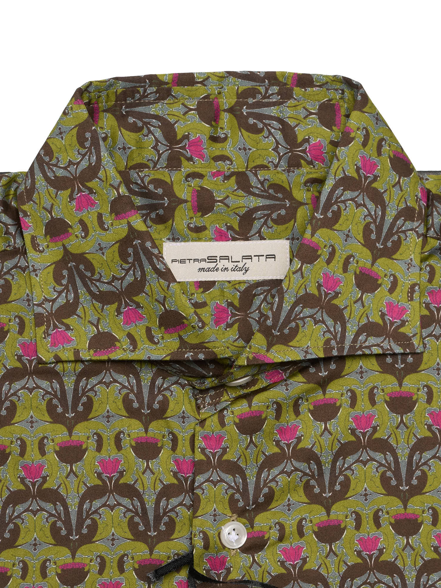 PIETRA SALATA Olive Green Floral Cotton Shirt