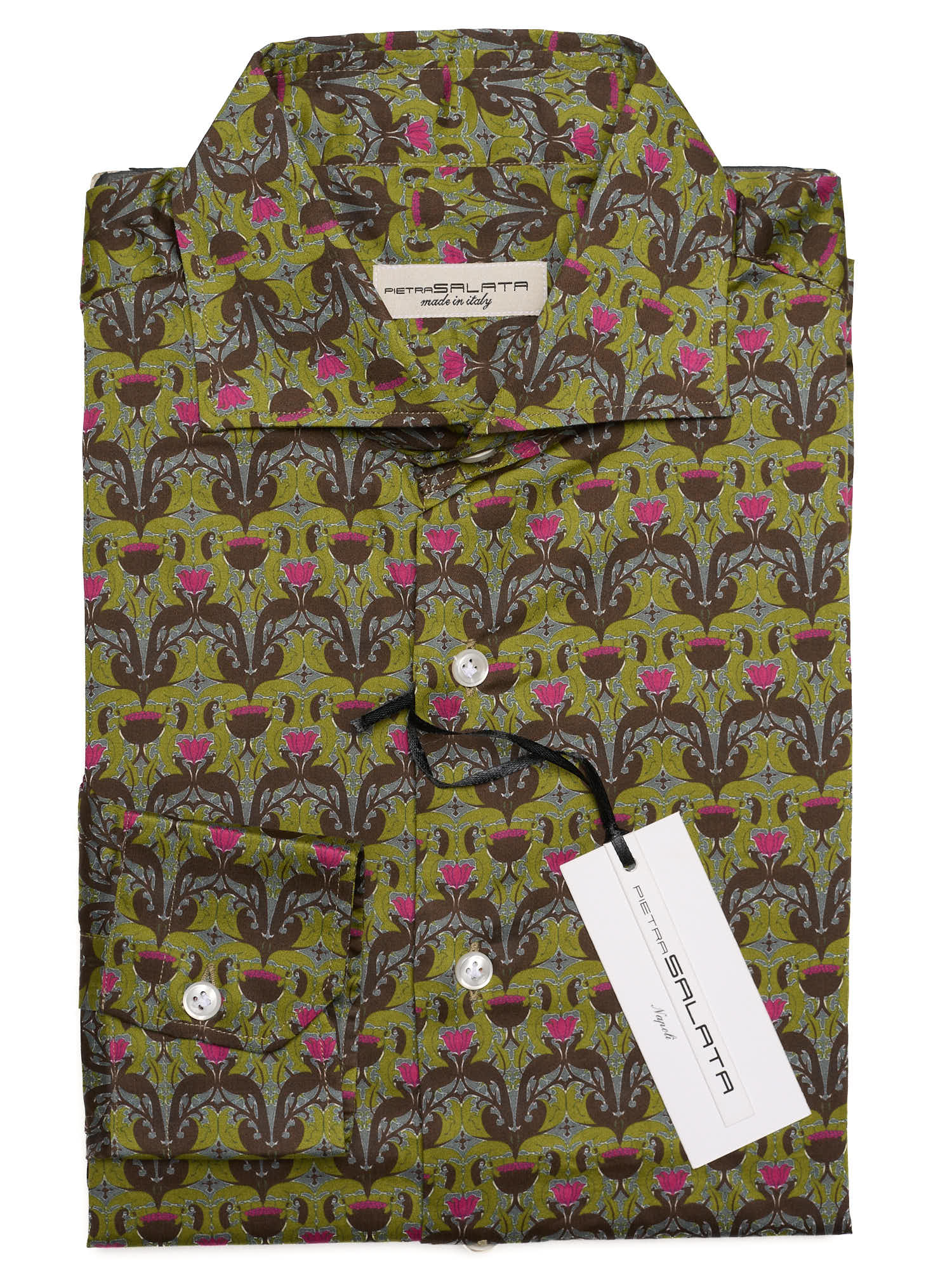PIETRA SALATA Olive Green Floral Cotton Shirt