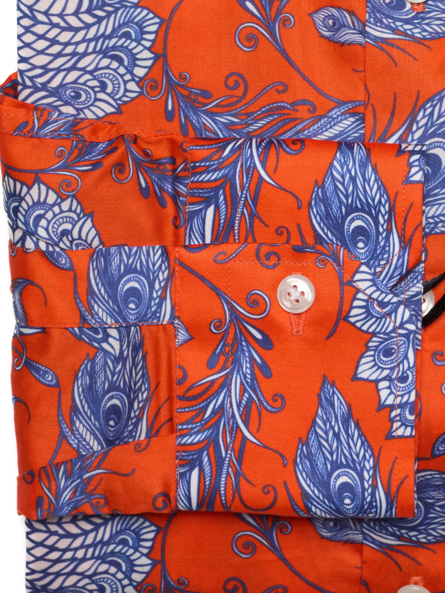 PIETRA SALATA Red-Blue Peacock Pattern Cotton Shirt