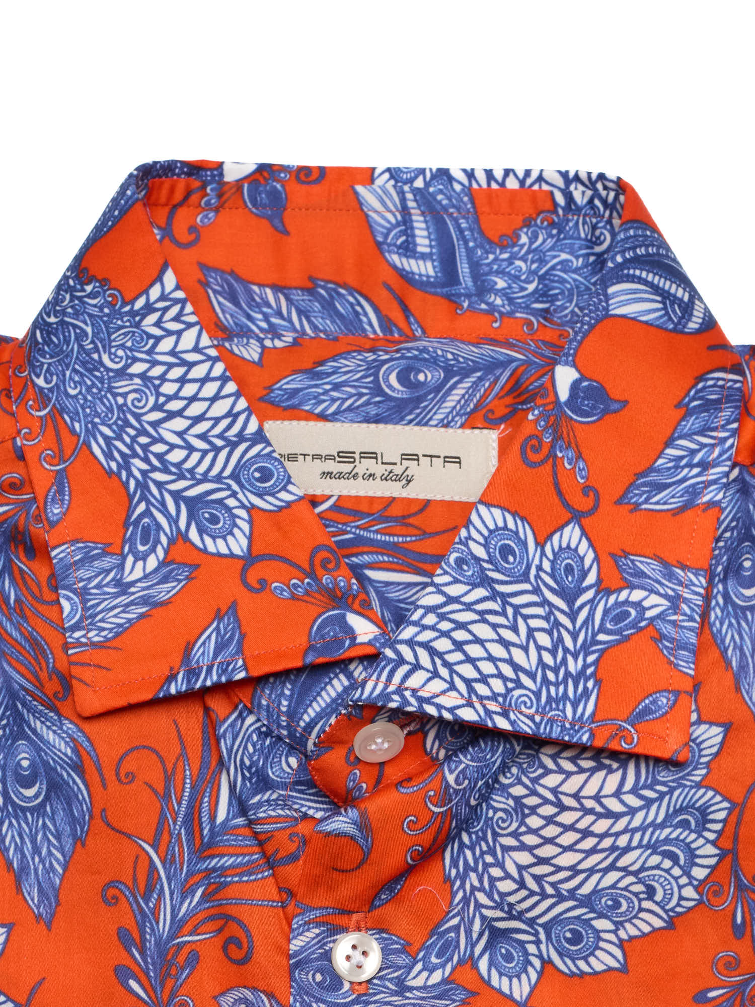 PIETRA SALATA Red-Blue Peacock Pattern Cotton Shirt
