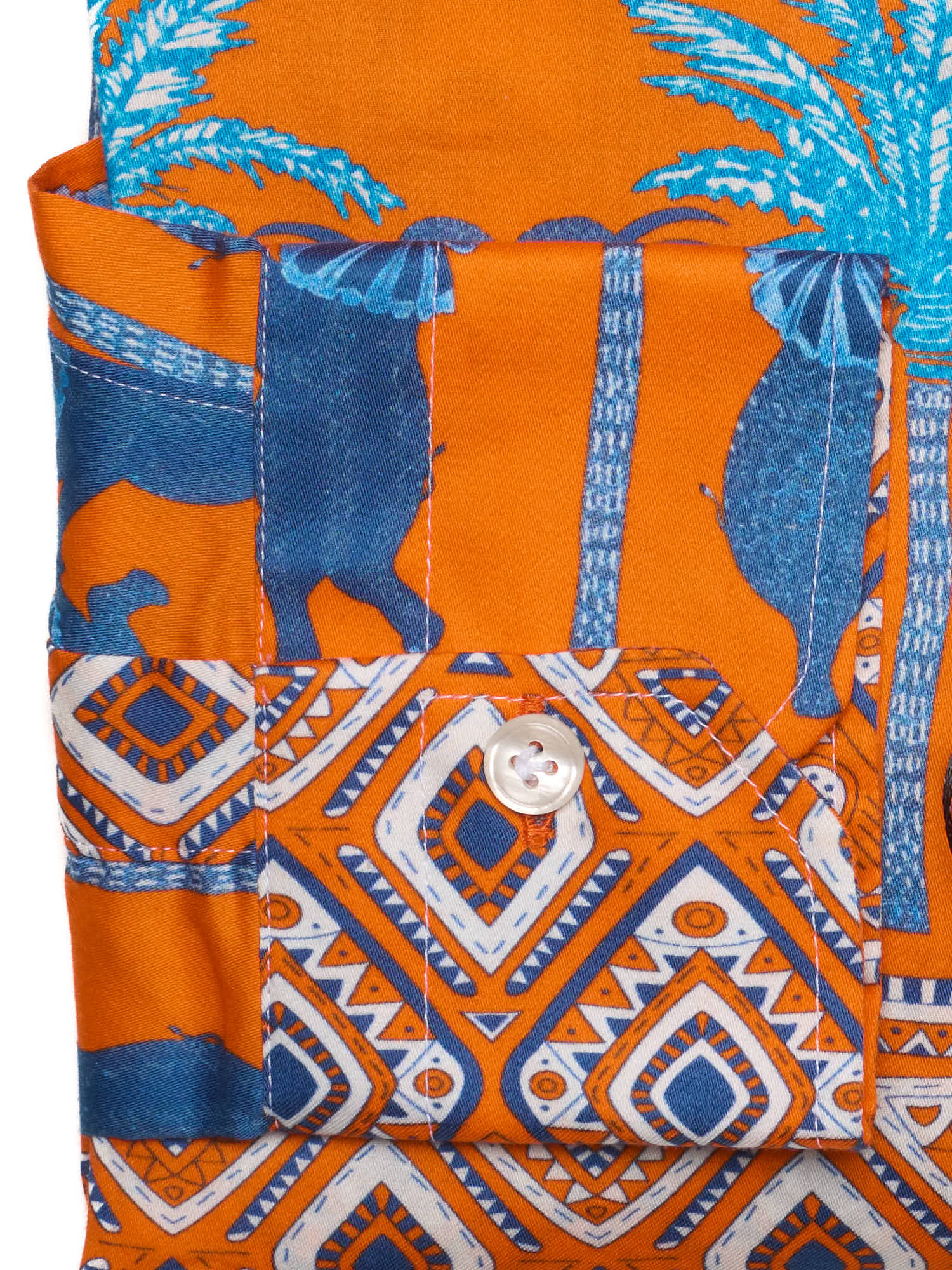 PIETRA SALATA Orange-Blue Pattern Cotton Spread Collar Shirt