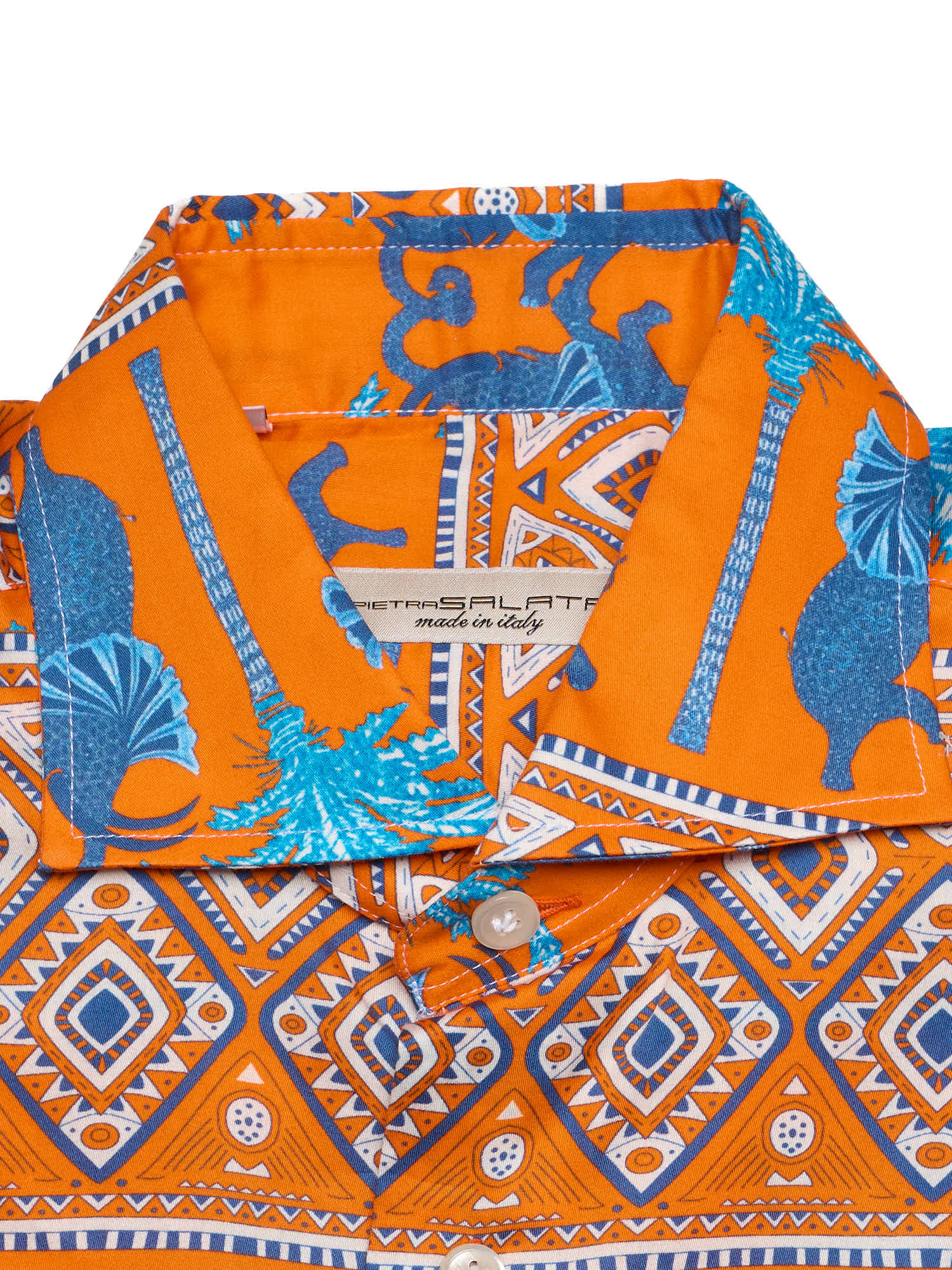 PIETRA SALATA Orange-Blue Pattern Cotton Spread Collar Shirt