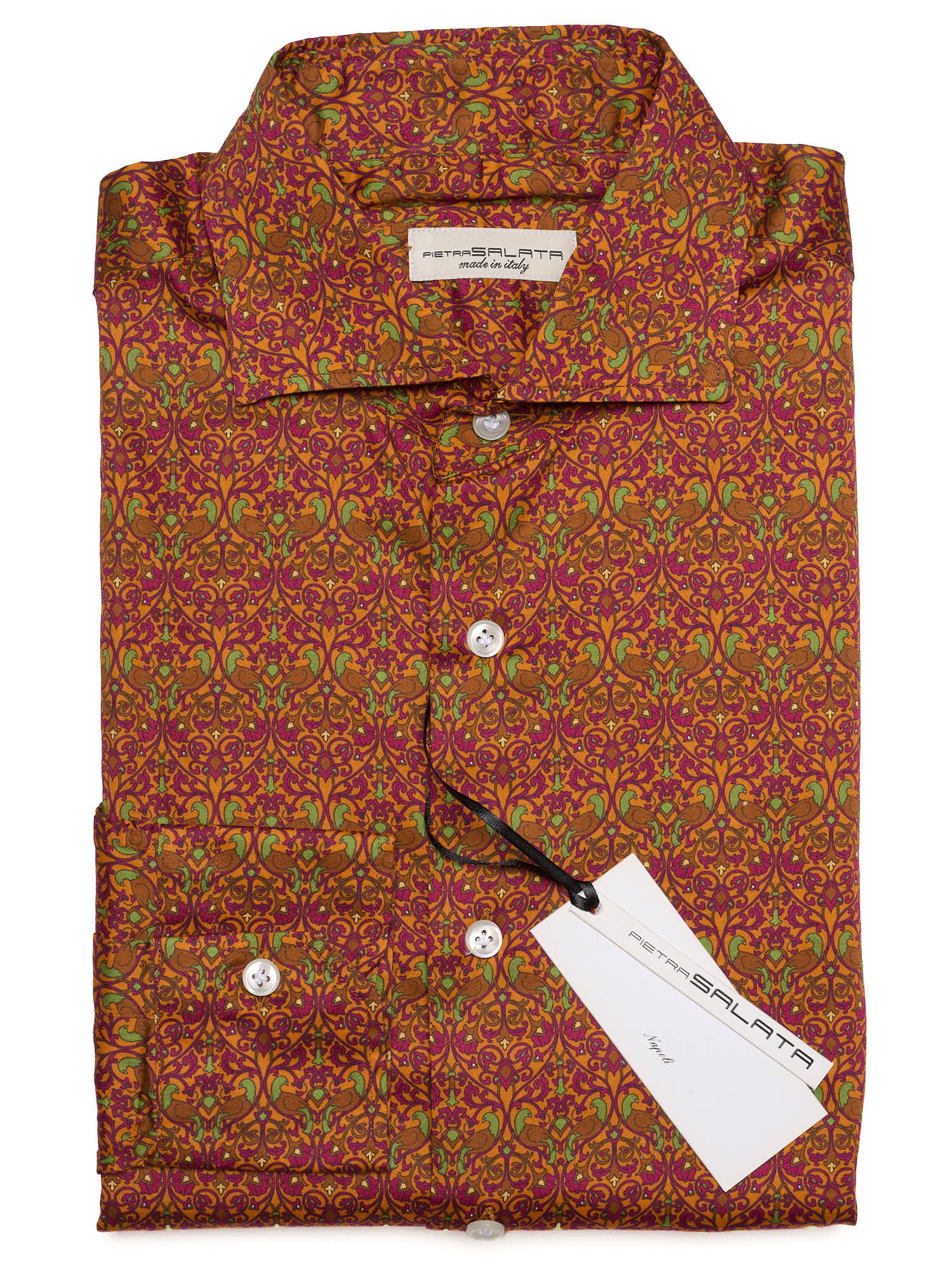 PIETRA SALATA Orange Floral Pattern Cotton Spread Collar Shirt