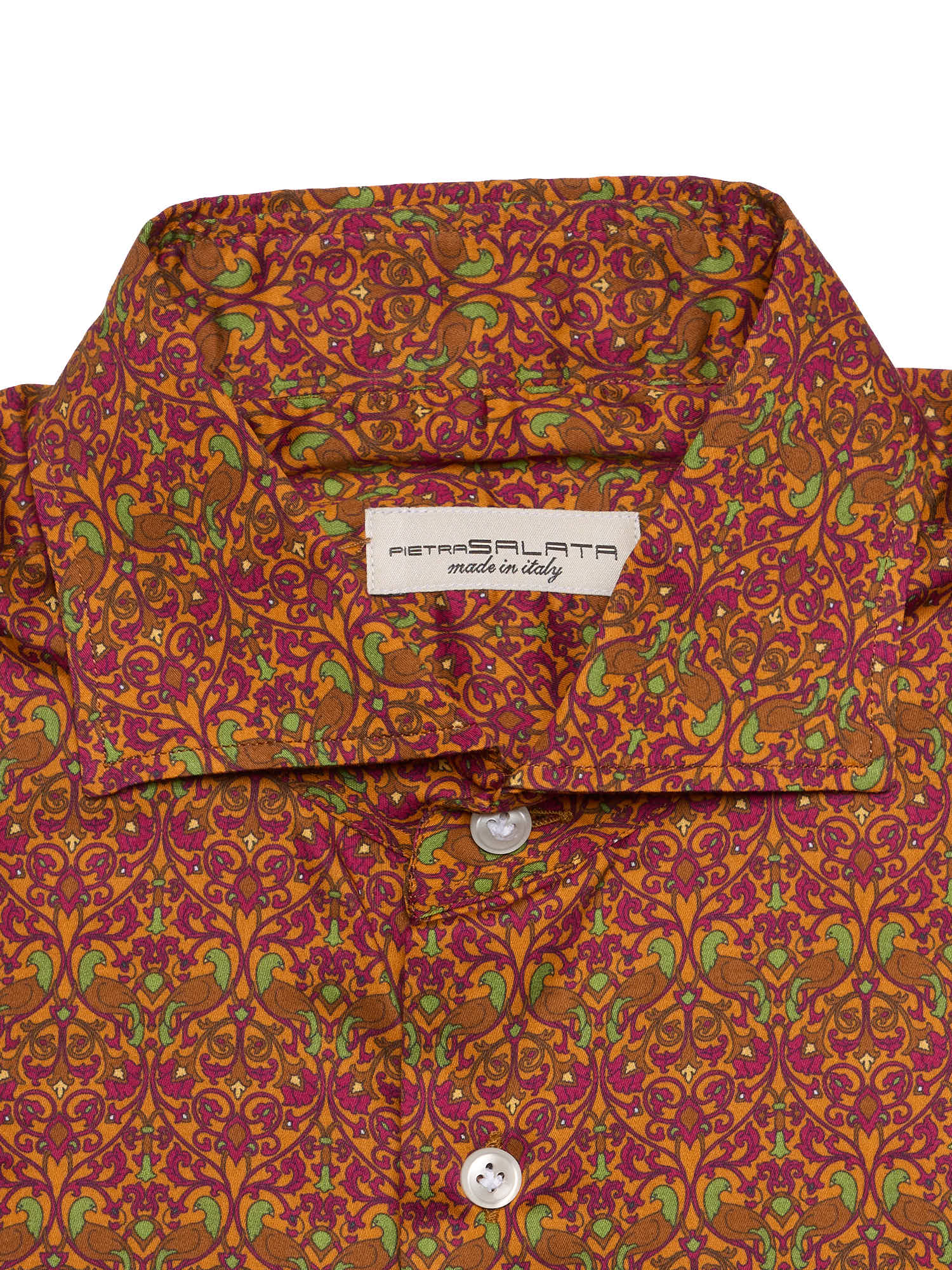 PIETRA SALATA Orange Floral Pattern Cotton Spread Collar Shirt
