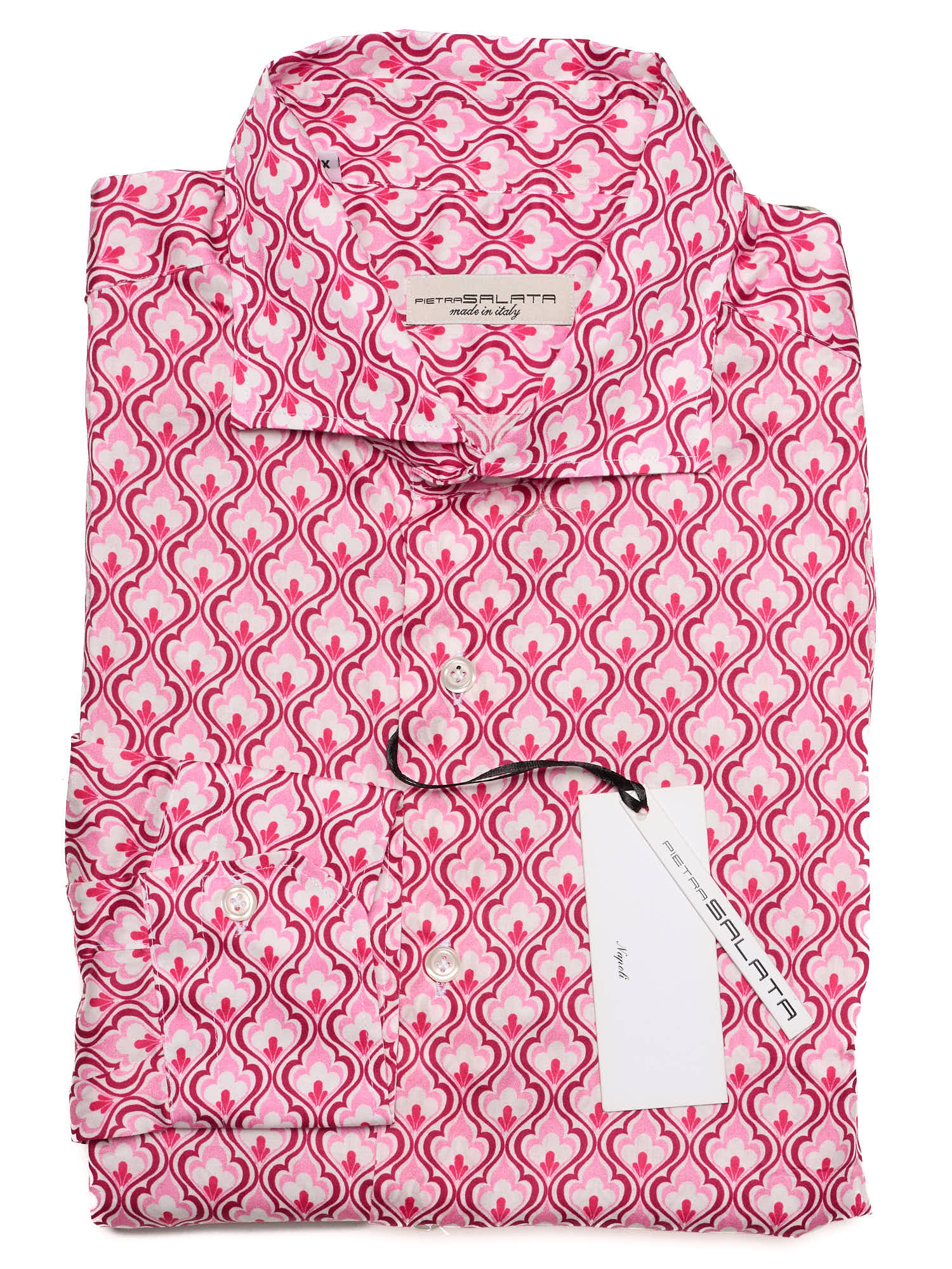 PIETRA SALATA Pink-White Pattern Cotton Spread Collar Shirt