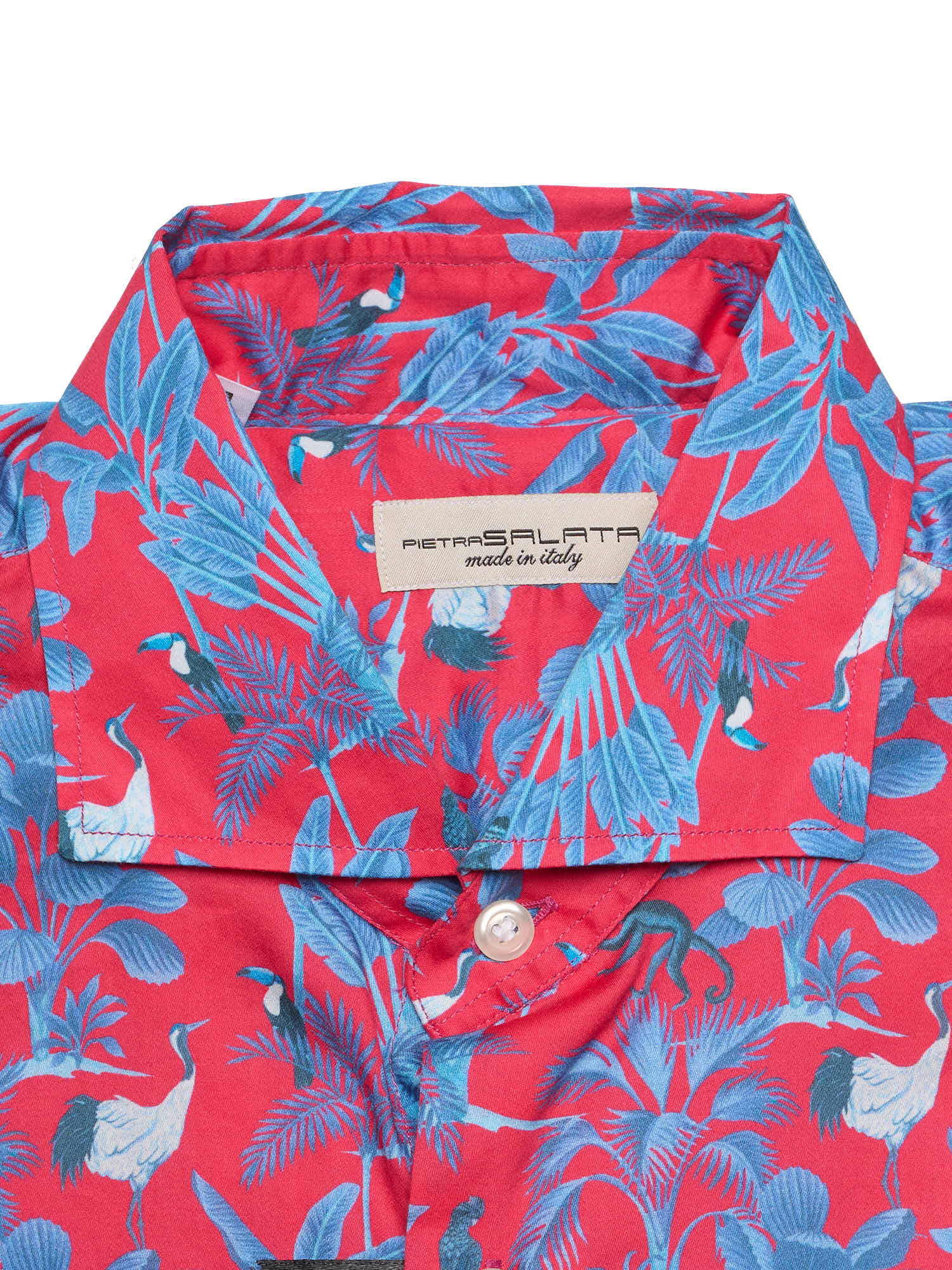 PIETRA SALATA Red-Blue Pattern Cotton Spread Collar Shirt