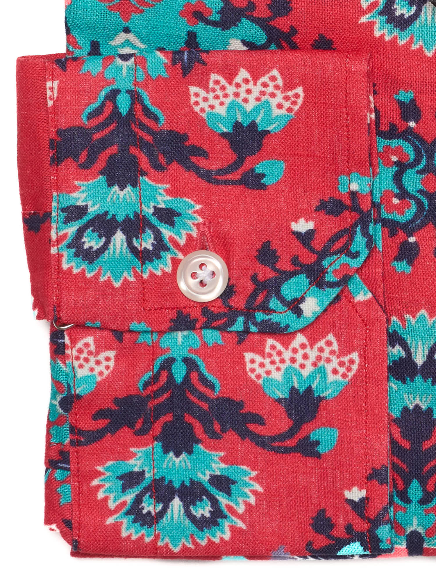 PIETRA SALATA Red-Blue Floral Cotton Spread Collar Shirt