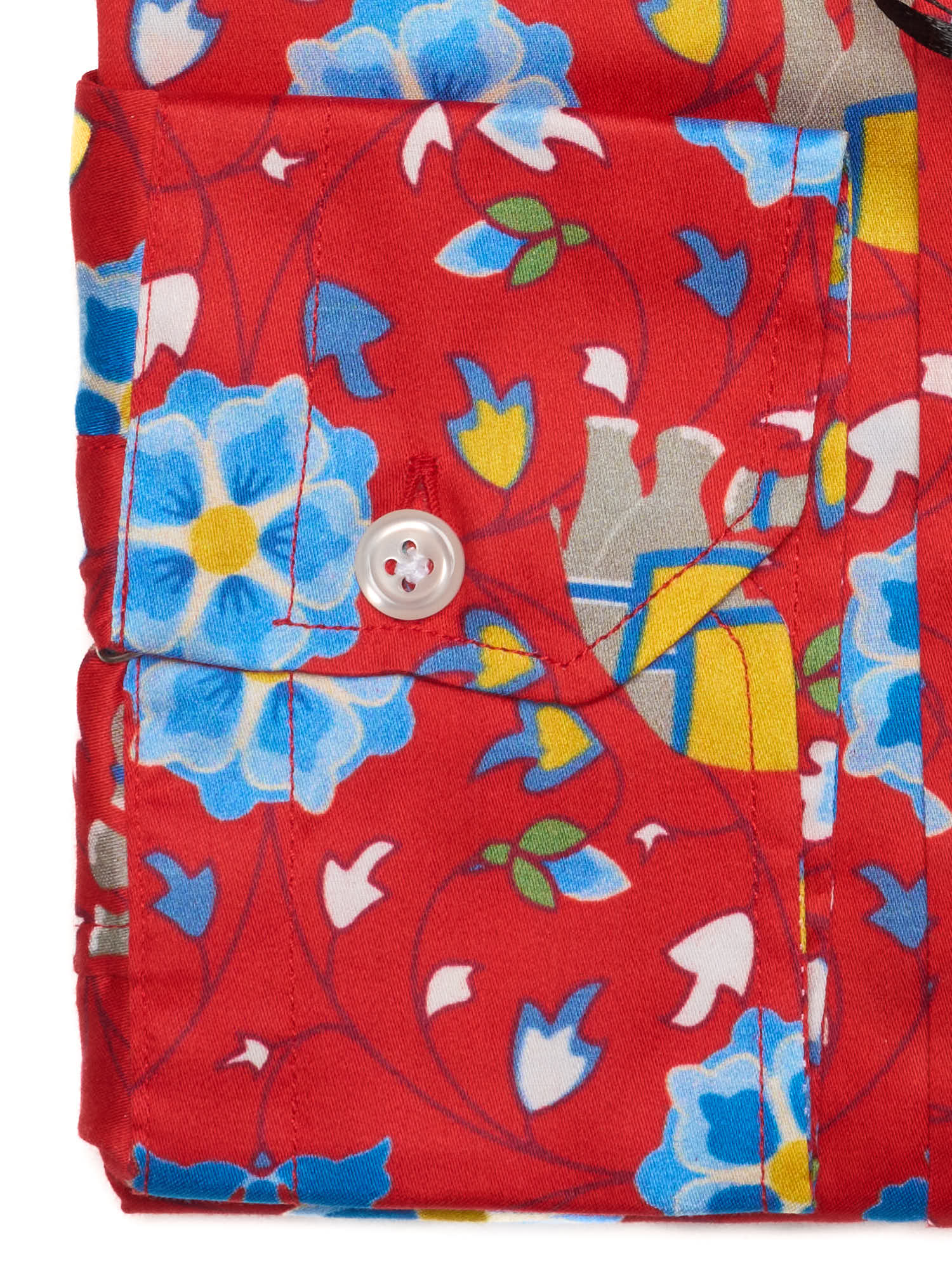 PIETRA SALATA Red Floral Elephant Pattern Cotton Spread Collar Shirt