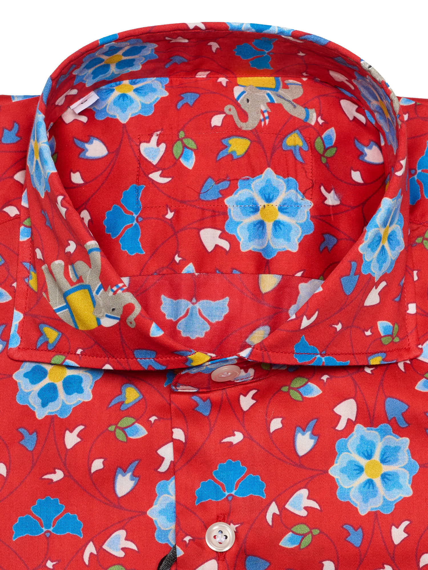 PIETRA SALATA Red Floral Elephant Pattern Cotton Spread Collar Shirt