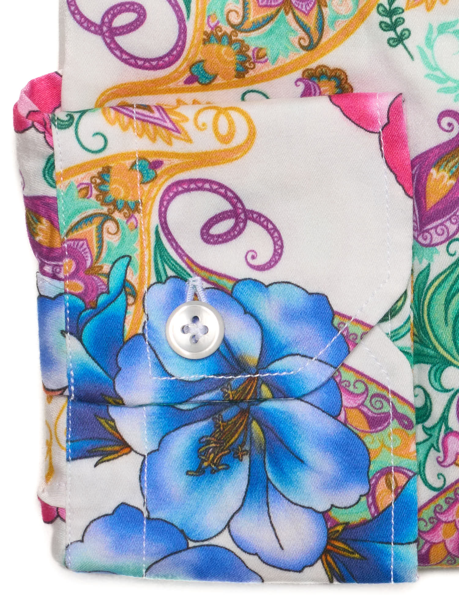 PIETRA SALATA White Floral-Paisley Pattern Cotton Spread Collar Shirt