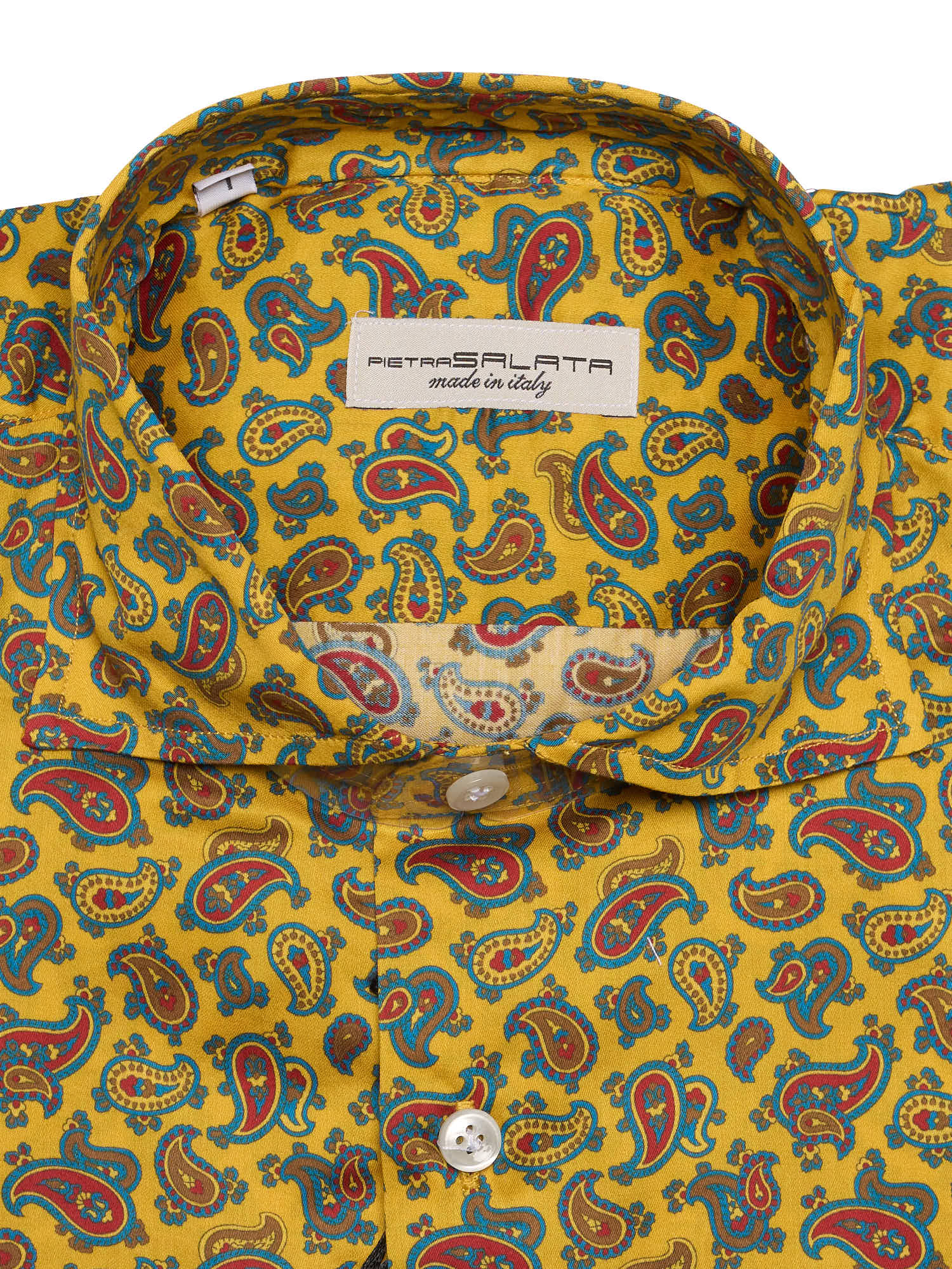 PIETRA SALATA Yellow Paisley Cotton Spread Collar Shirt