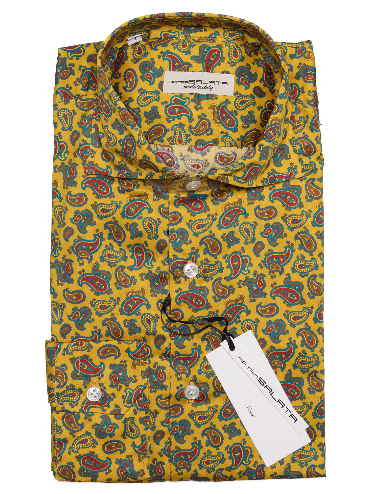 PIETRA SALATA Yellow Paisley Cotton Spread Collar Shirt