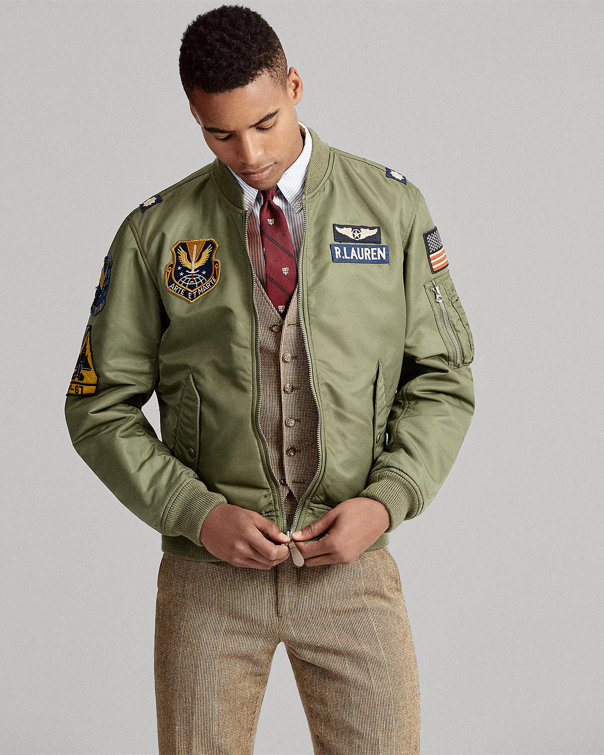 POLO RALPH LAUREN Military Green "Ma–1" Patch Flight Bomber Jacket