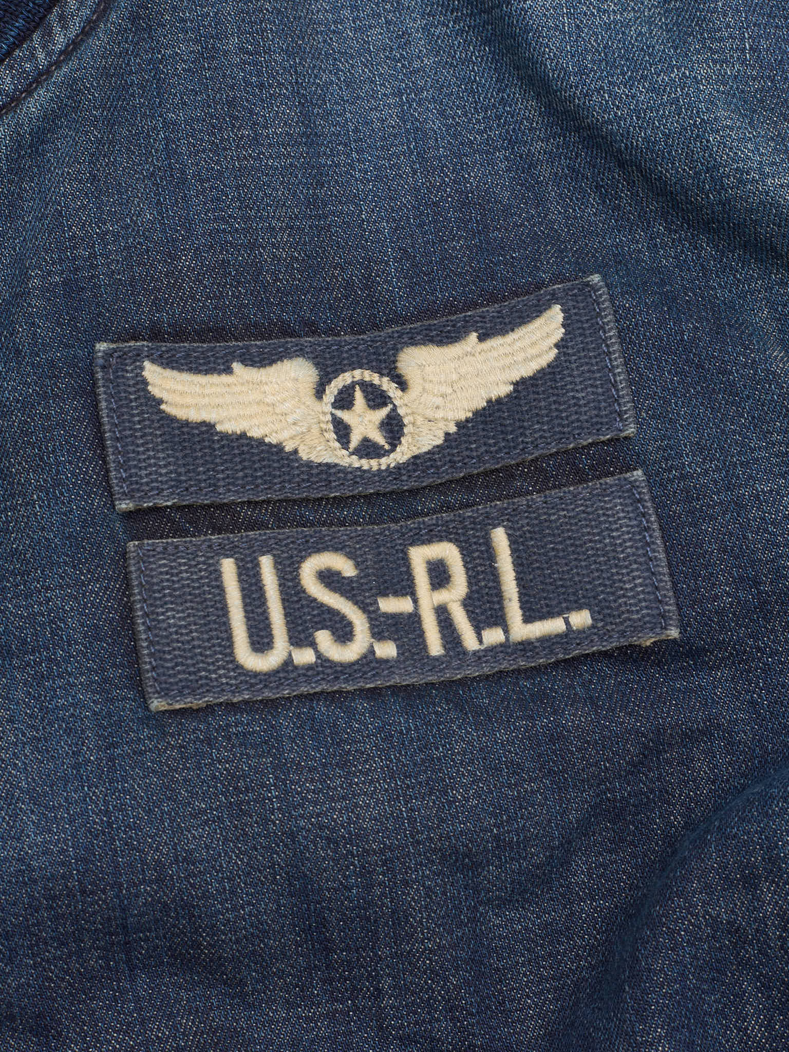 POLO RALPH LAUREN Blue Denim "Ma–1" Patch Bomber Jacket