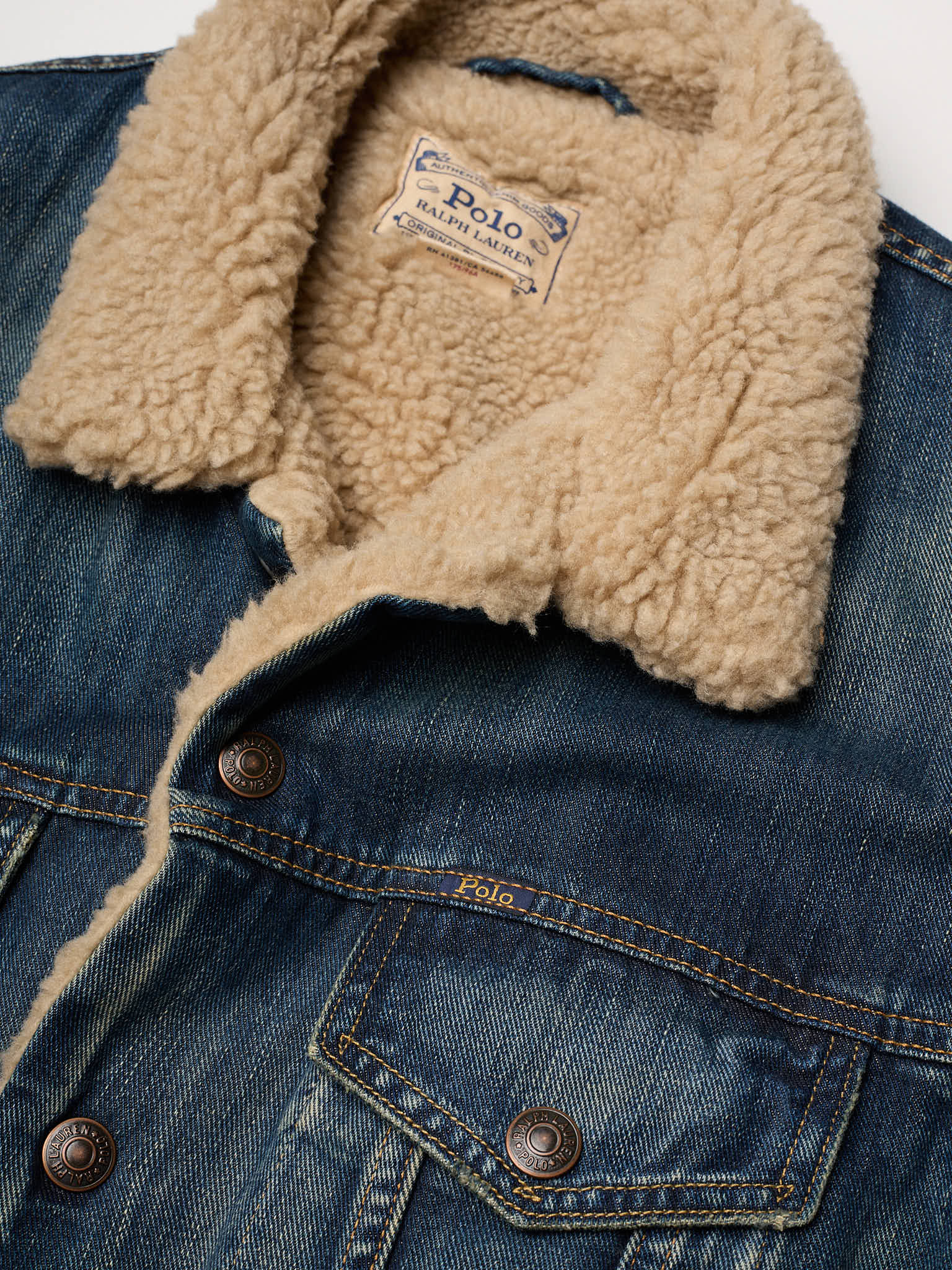 POLO RALPH LAUREN Blue Sherpa Lined Denim Trucker Jacket