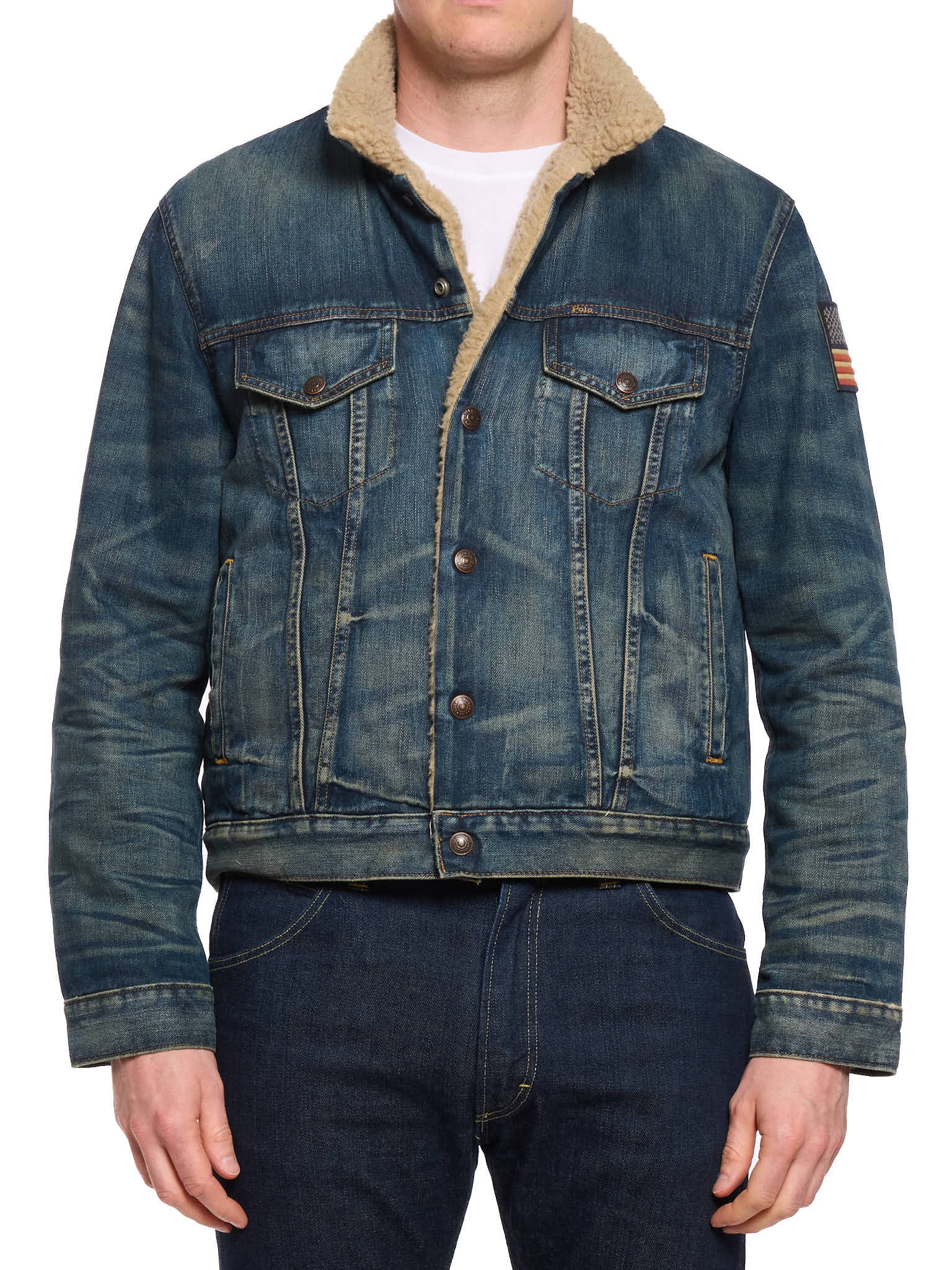 POLO RALPH LAUREN Blue Sherpa Lined Denim Trucker Jacket
