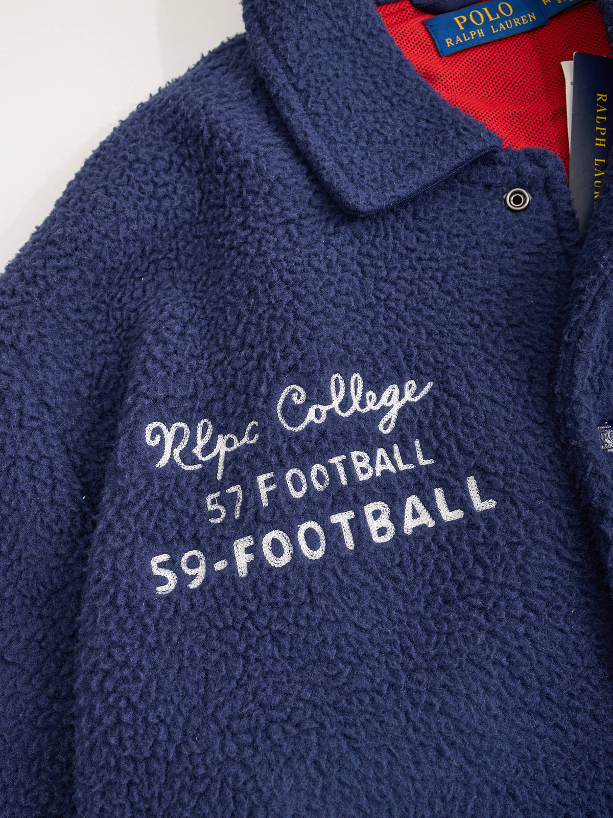 POLO RALPH LAUREN Blue Curly Pile Fleece Letterman Varsity Jacket