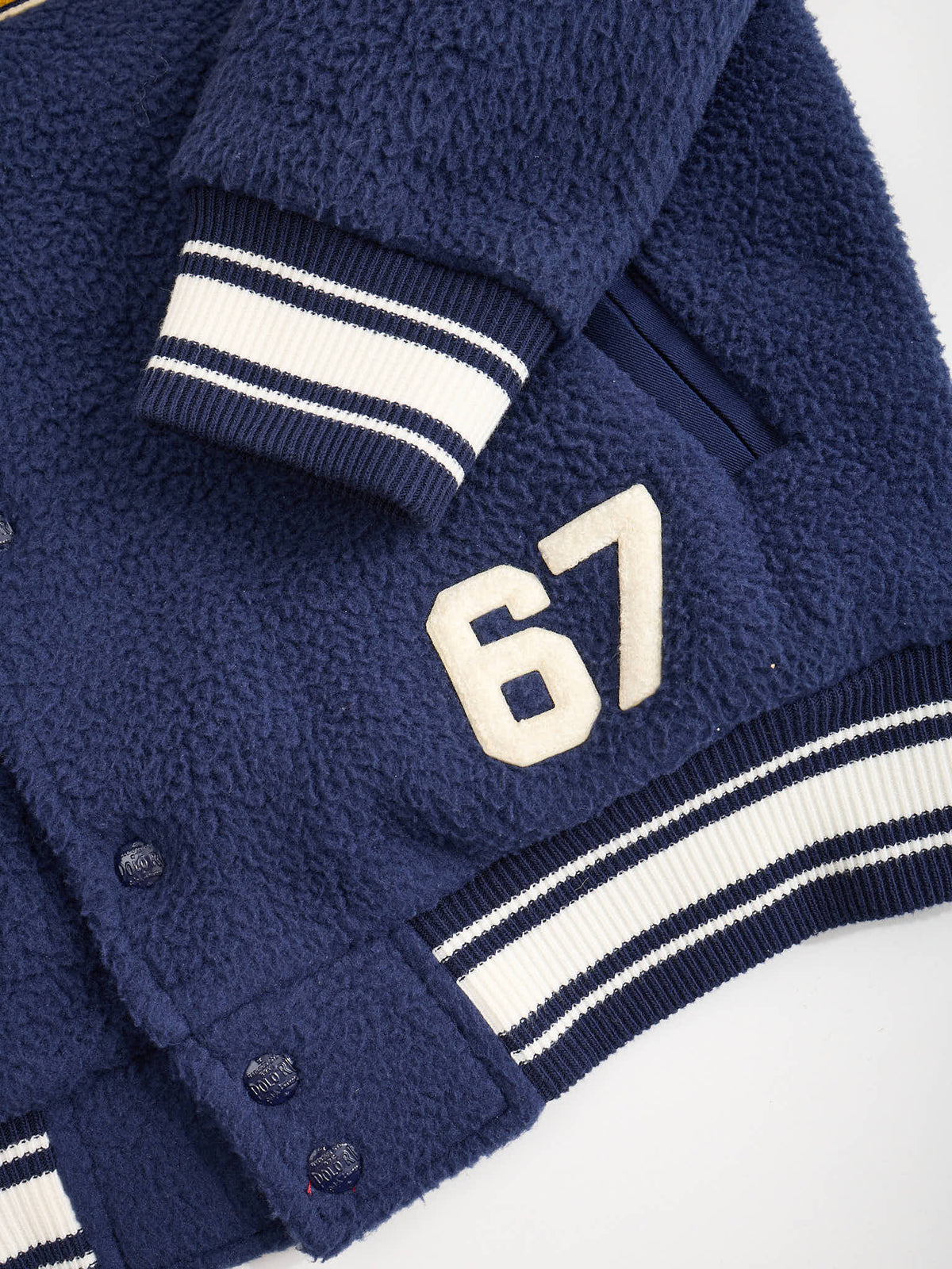 POLO RALPH LAUREN Blue Curly Pile Fleece Letterman Varsity Jacket