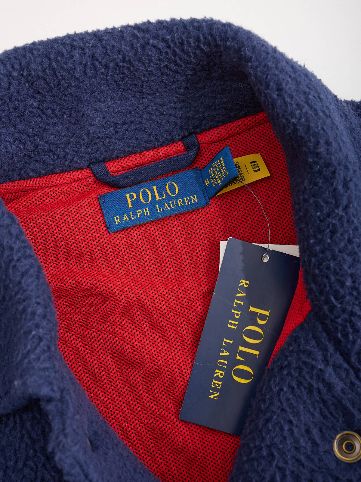 POLO RALPH LAUREN Blue Curly Pile Fleece Letterman Varsity Jacket
