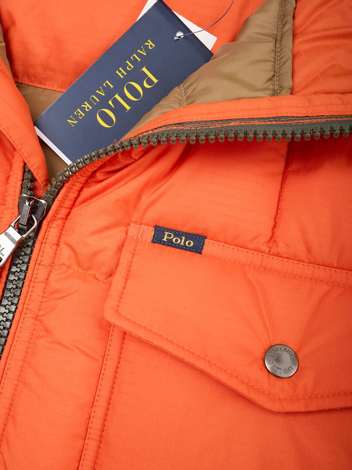 POLO RALPH LAUREN Orange "The Gorham Utility" Down Hooded Jacket Parka