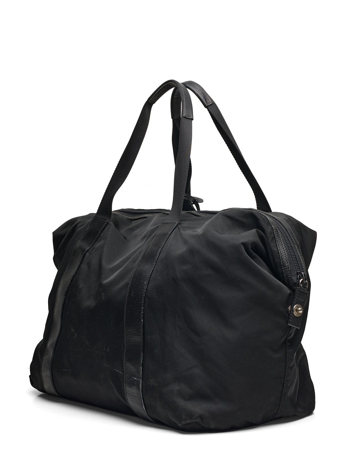 Vintage PRADA Black Nylon & Leather Duffel Travel Bag