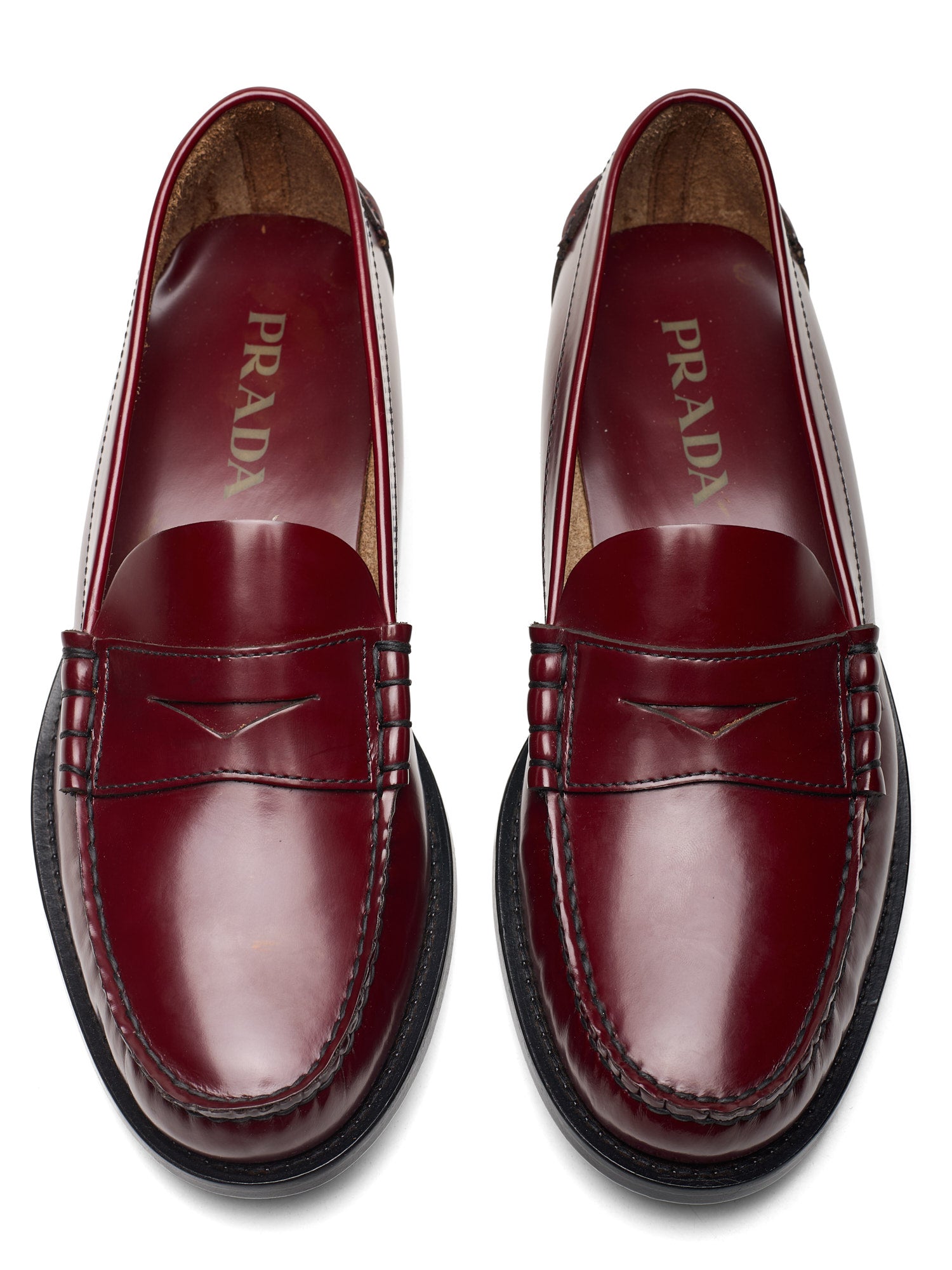 PRADA Milano Oxblood Brushed Leather Penny Loafers NEW US