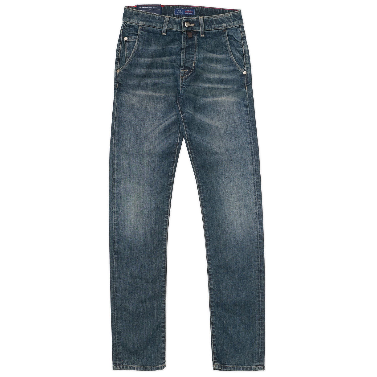 PT05 PANTALONI TORINO Blue Washed Denim Slim Fit Stretch Jeans NEW US