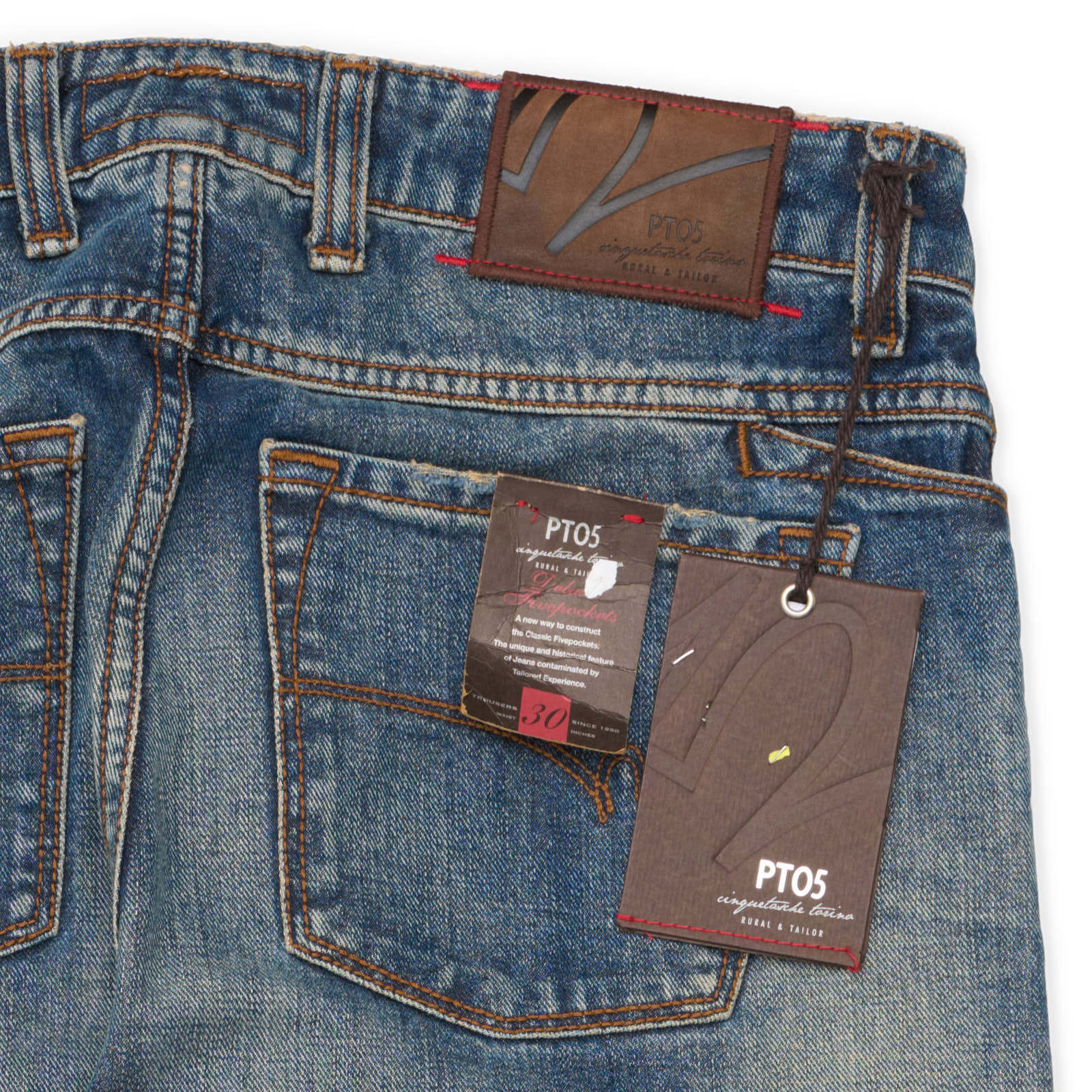 PT05 PANTALONI TORINO Blue Washed Denim Cotton Slim Fit Jeans Pants NEW US 30