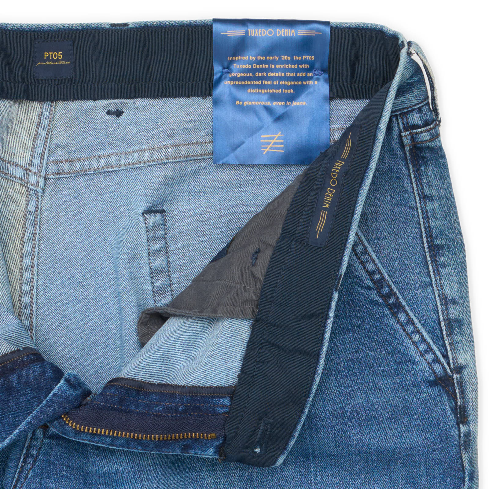 PT05 "Grunge" Light Blue Cotton Tuxedo Denim Relaxed Fit Jeans Pants NEW US 40