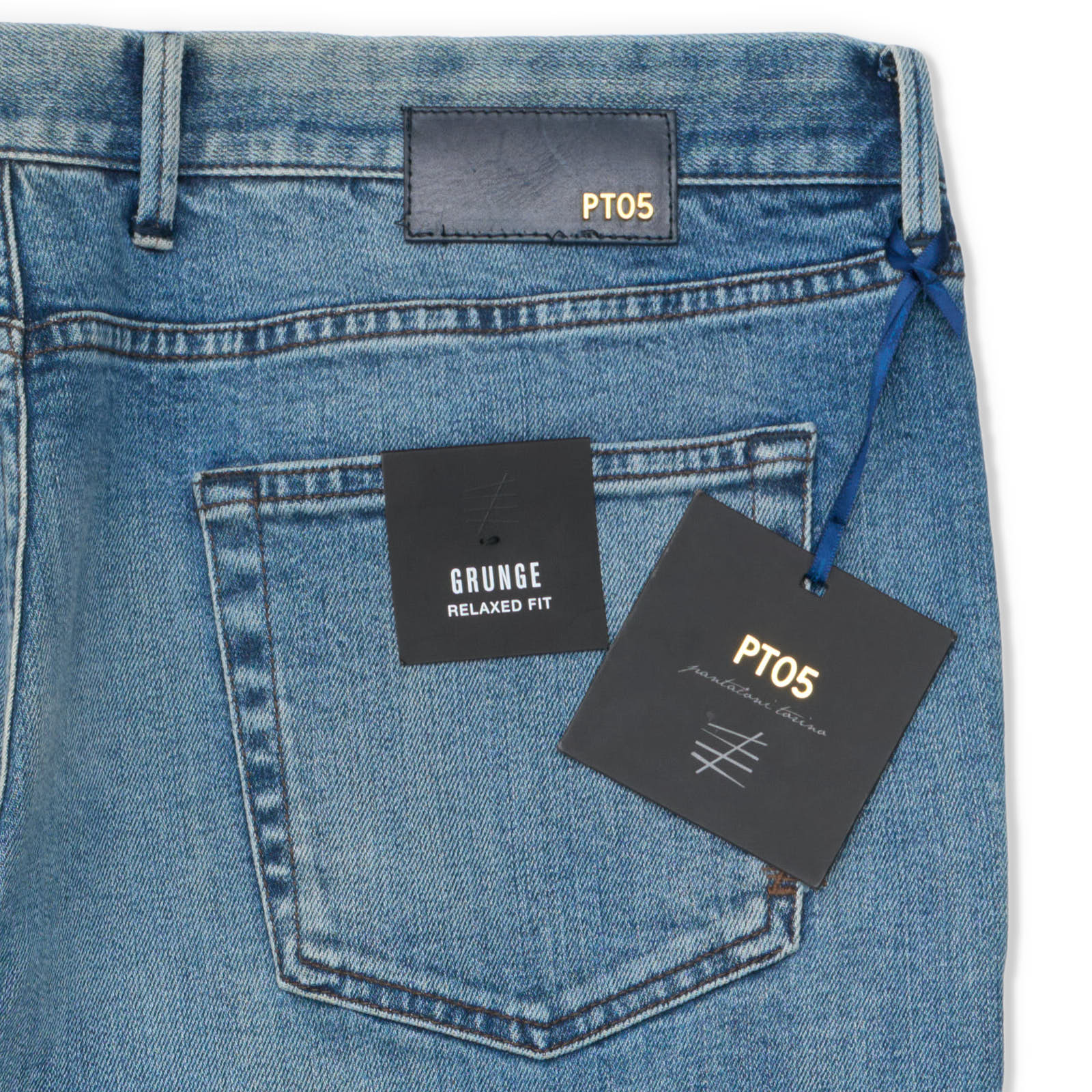 PT05 "Grunge" Light Blue Cotton Tuxedo Denim Relaxed Fit Jeans Pants NEW US 40