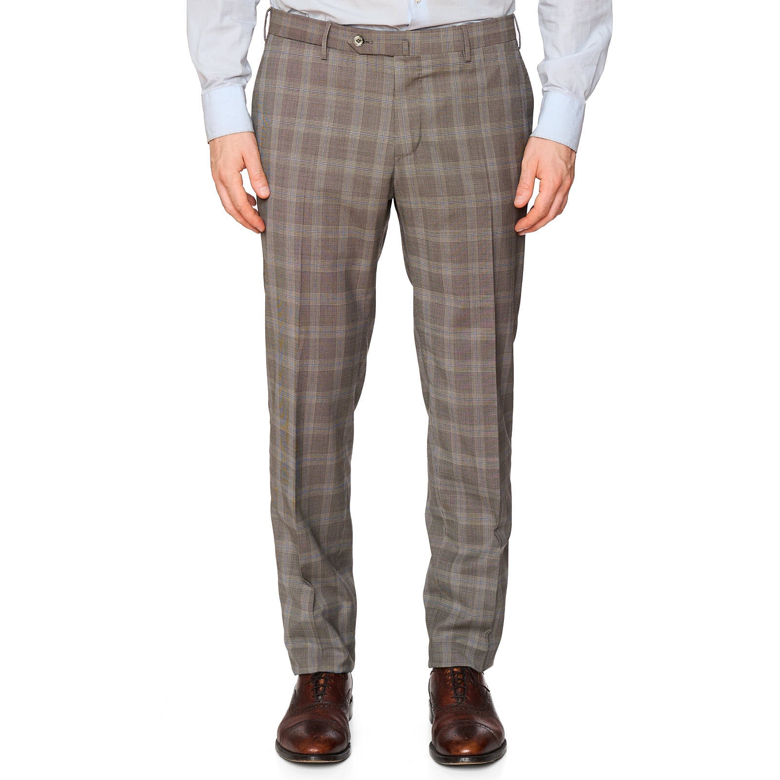PT PANTALONI TORINO Gray Plaid Stretch Techno Wool Slim Fit Dress Pants NEW