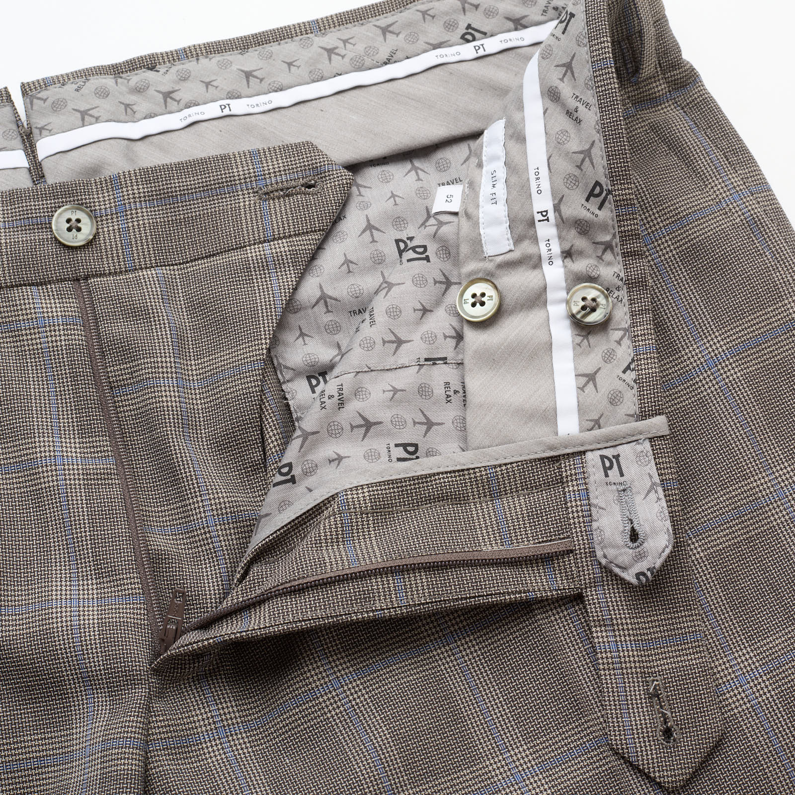 PT PANTALONI TORINO Gray Plaid Stretch Techno Wool Slim Fit Dress Pants NEW