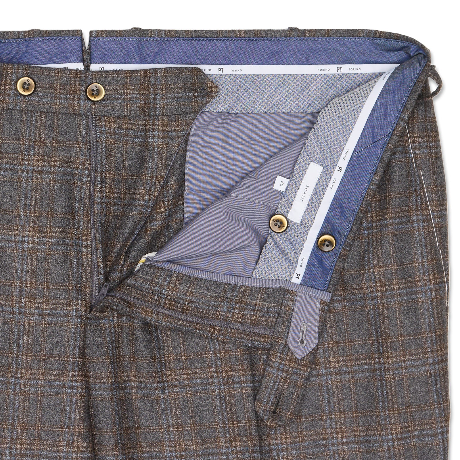 PT PANTALONI TORINO Prince of Wales Super 110's Slim Fit Dress Pants EU 60 NEW US 42