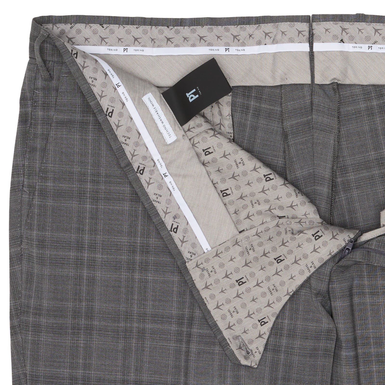 PT PANTALONI TORINO Gray Prince of Wales Wool-Polyester Slim Fit Pants NEW US 42