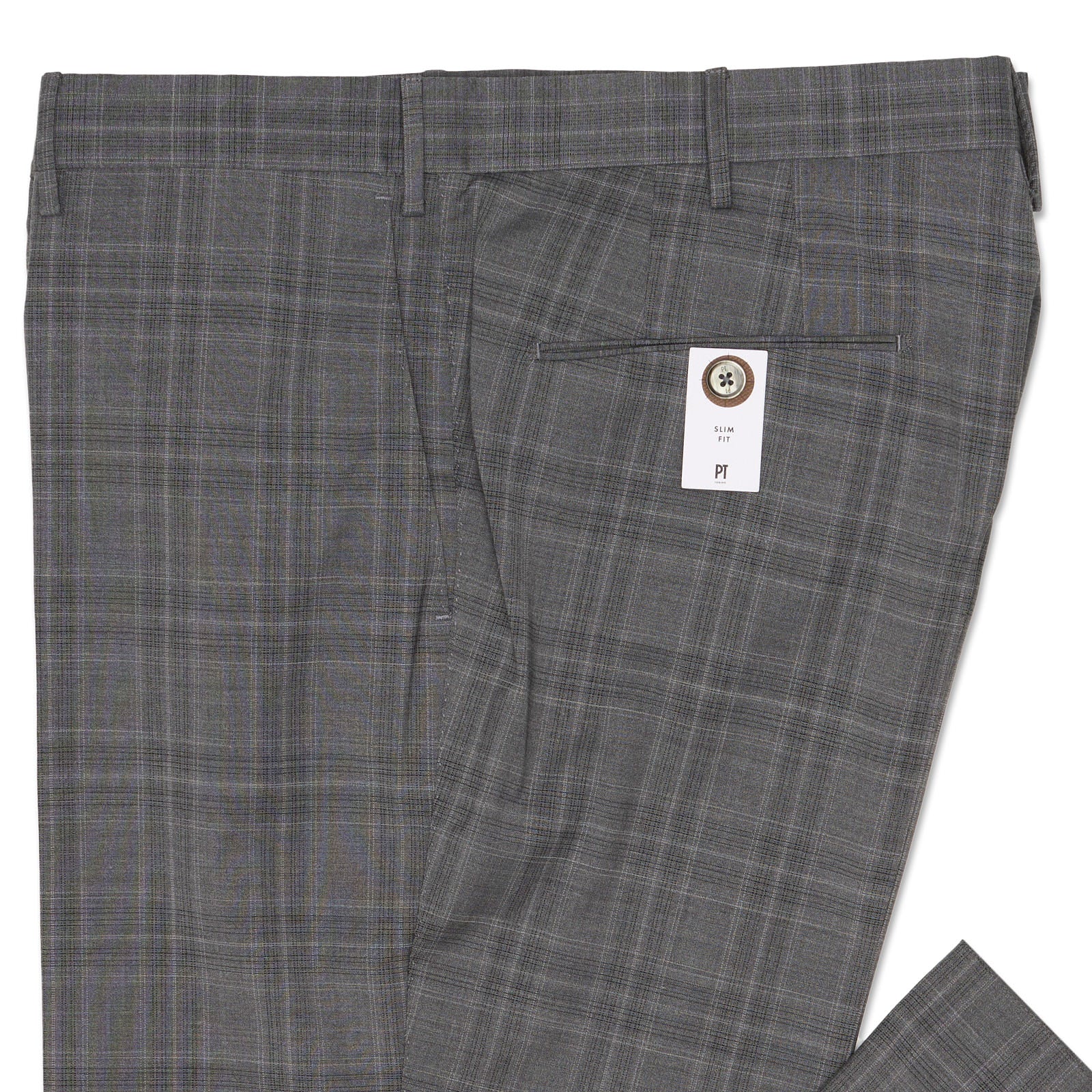 PT PANTALONI TORINO Gray Prince of Wales Wool-Polyester Slim Fit Pants NEW US 42