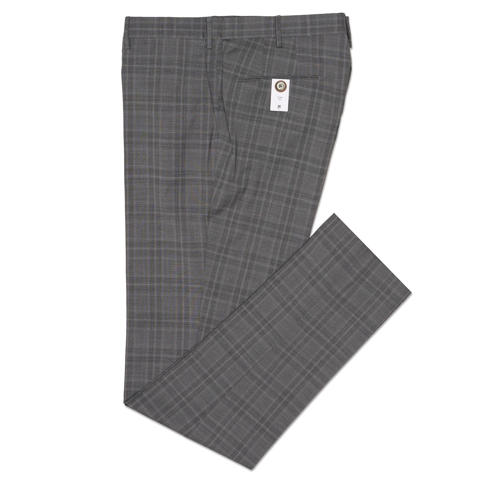 PT PANTALONI TORINO Gray Prince of Wales Wool-Polyester Slim Fit Pants NEW US 42