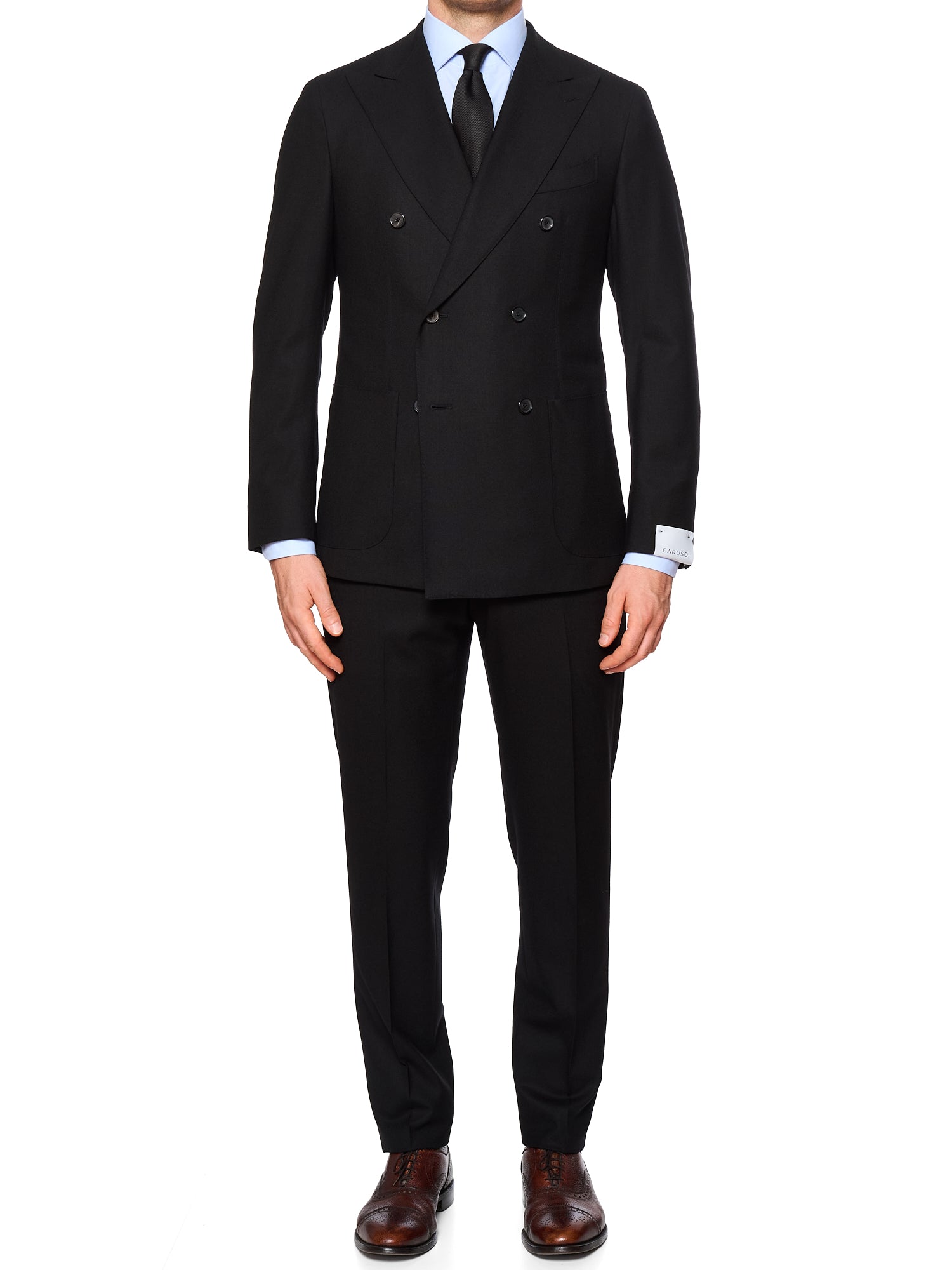 RAFFAELE CARUSO "Aida" Black Houdini Stretch Wool DB Suit NEW