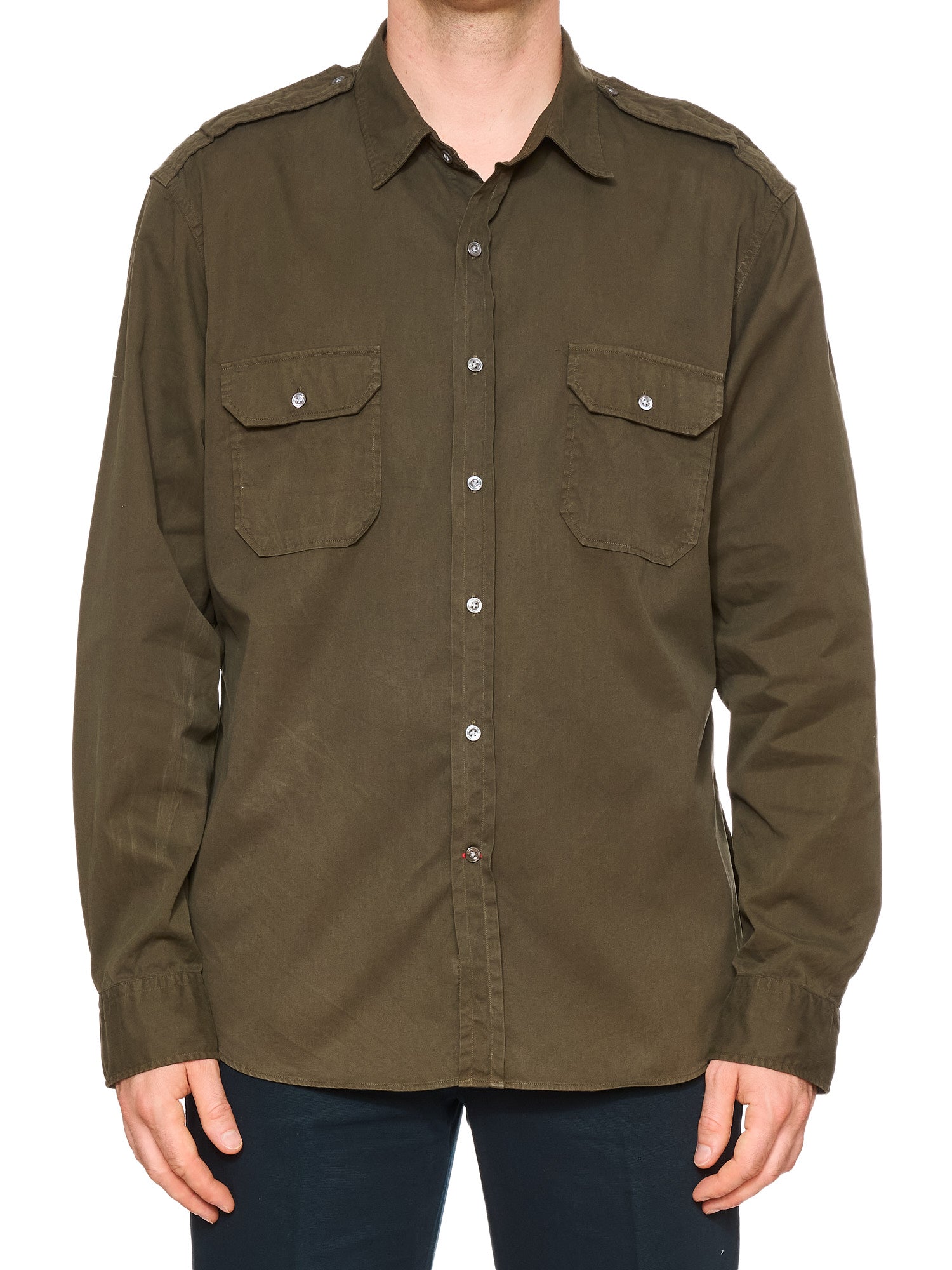 RALPH LAUREN Black Label Olive Green Epaulet Military Safari Shirt US XXL