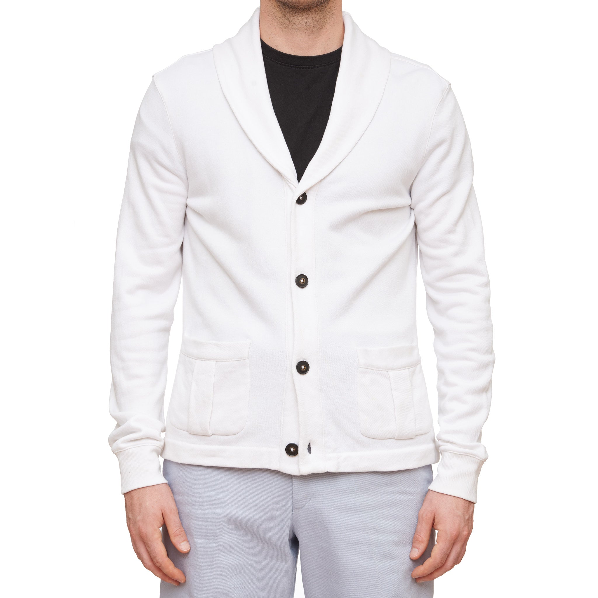 RALPH LAUREN Black Label White Cotton Shawl Collar Cardigan Sweater Size M RALPH LAUREN