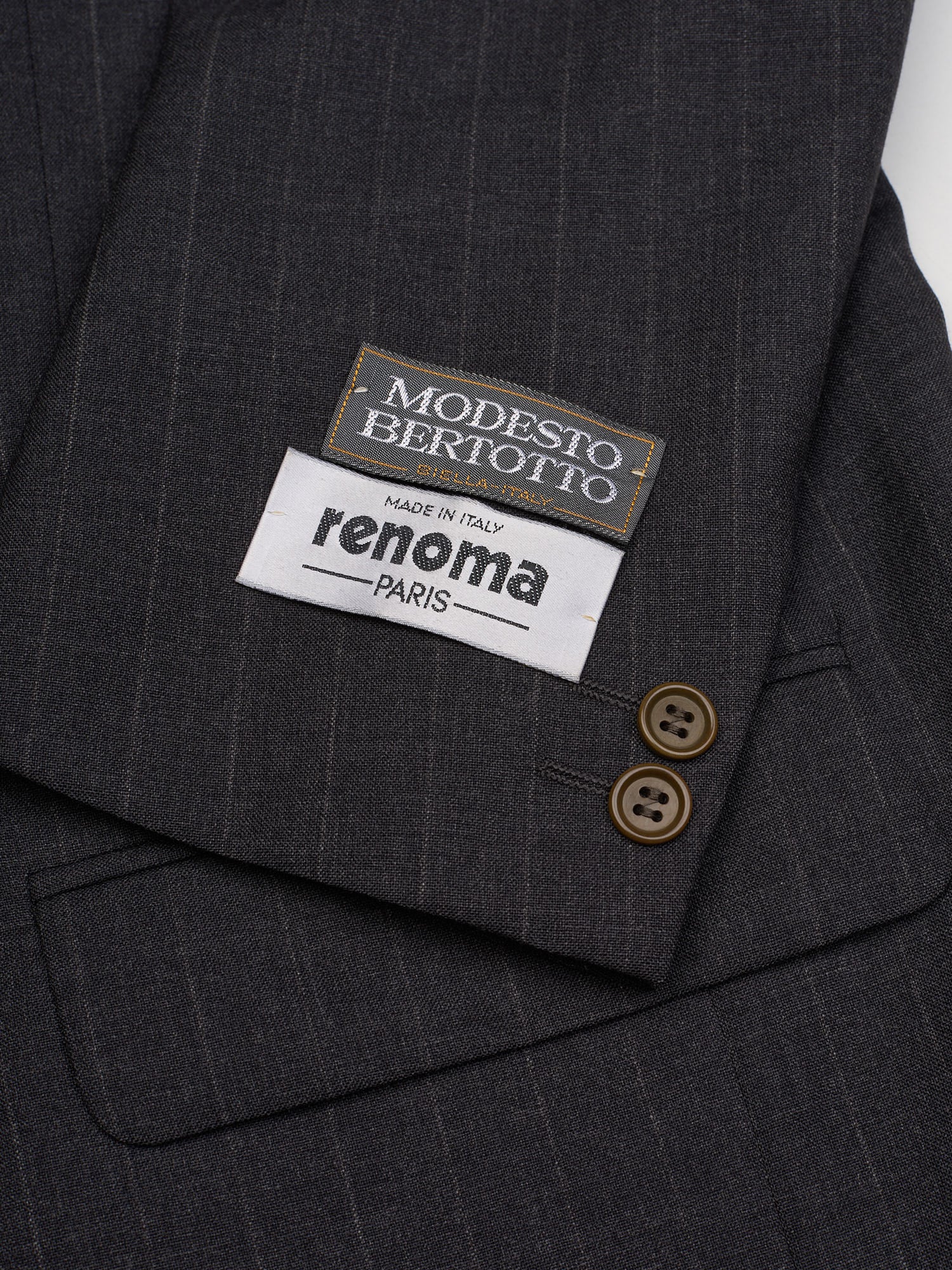 RENOMA Paris Dark Gray Striped Virgin Wool Suit