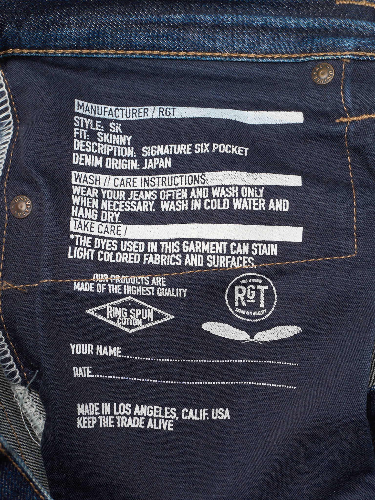 ROGUE TERRITORY Skinny Signature Six Pocket Denim Jeans Made in USA