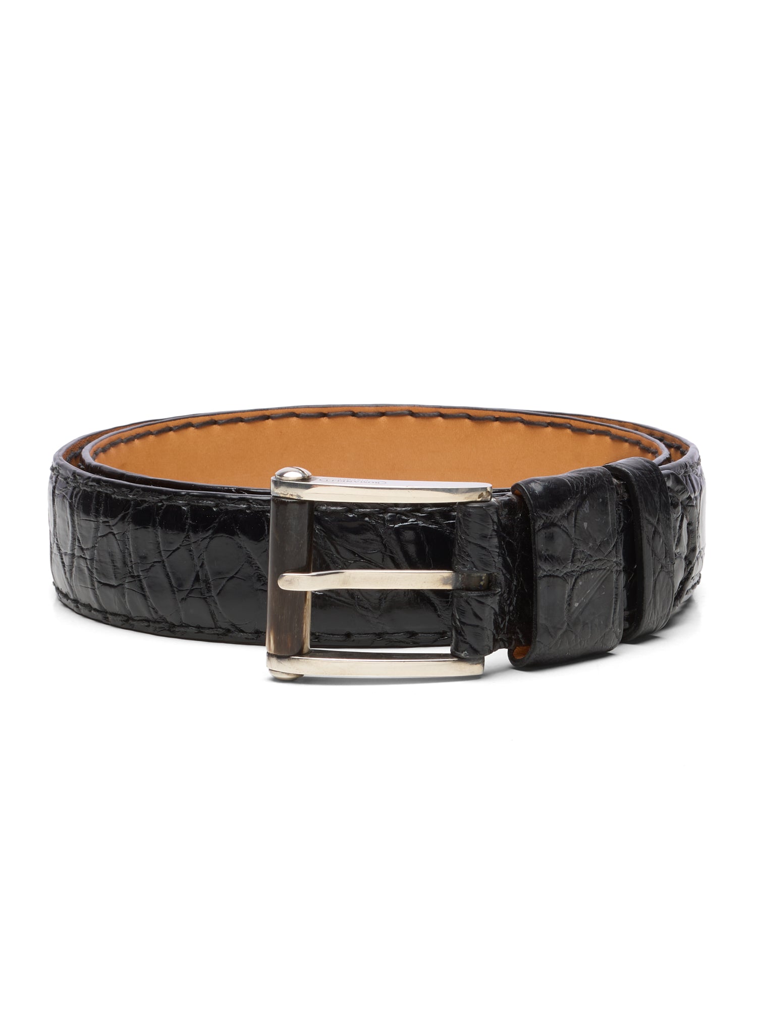 ROMANELLI Firenze Black Crocodile Silver-Horn Buckle Belt 90cm 36"