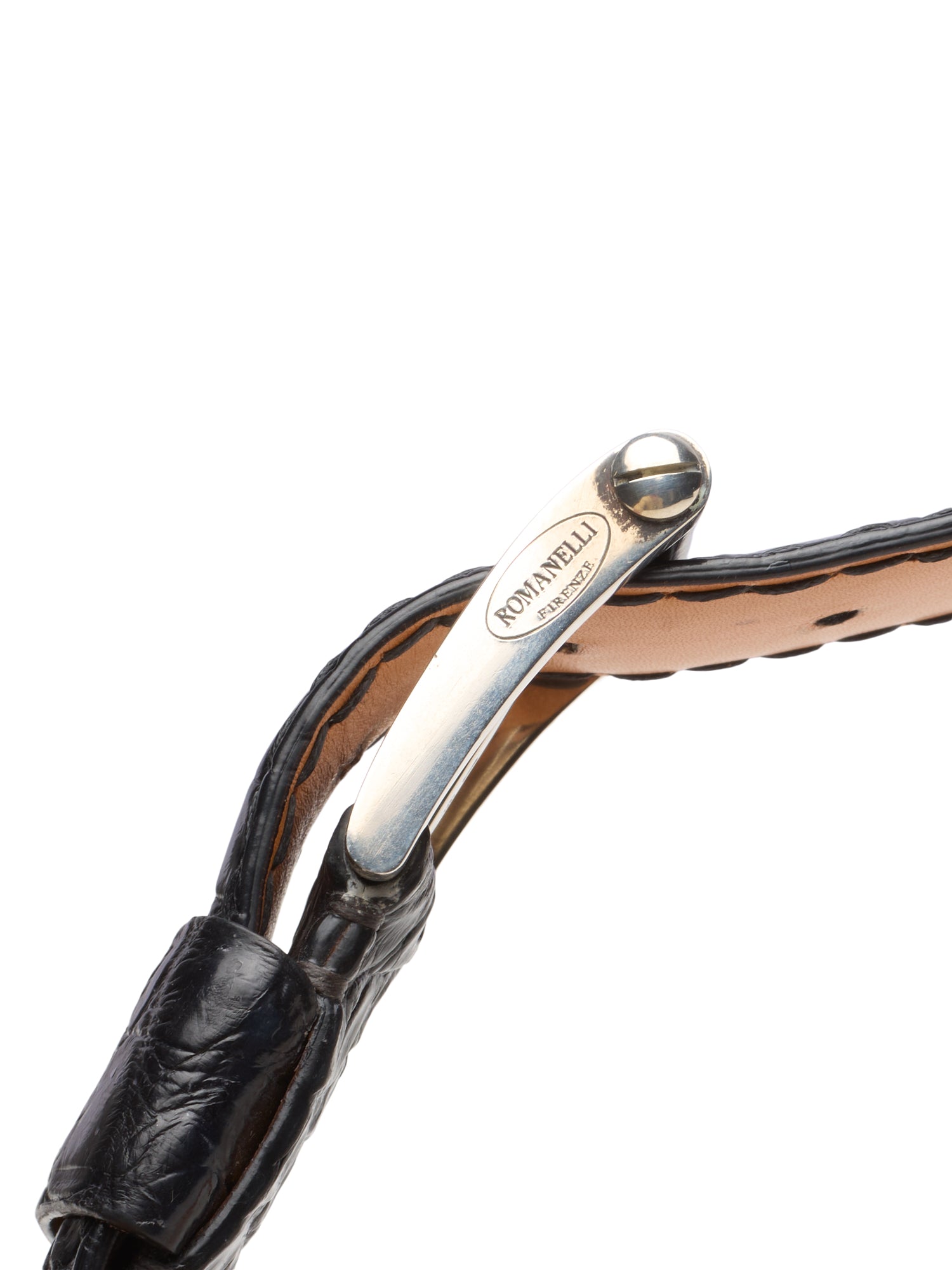 ROMANELLI Firenze Black Crocodile Silver-Horn Buckle Belt 90cm 36"